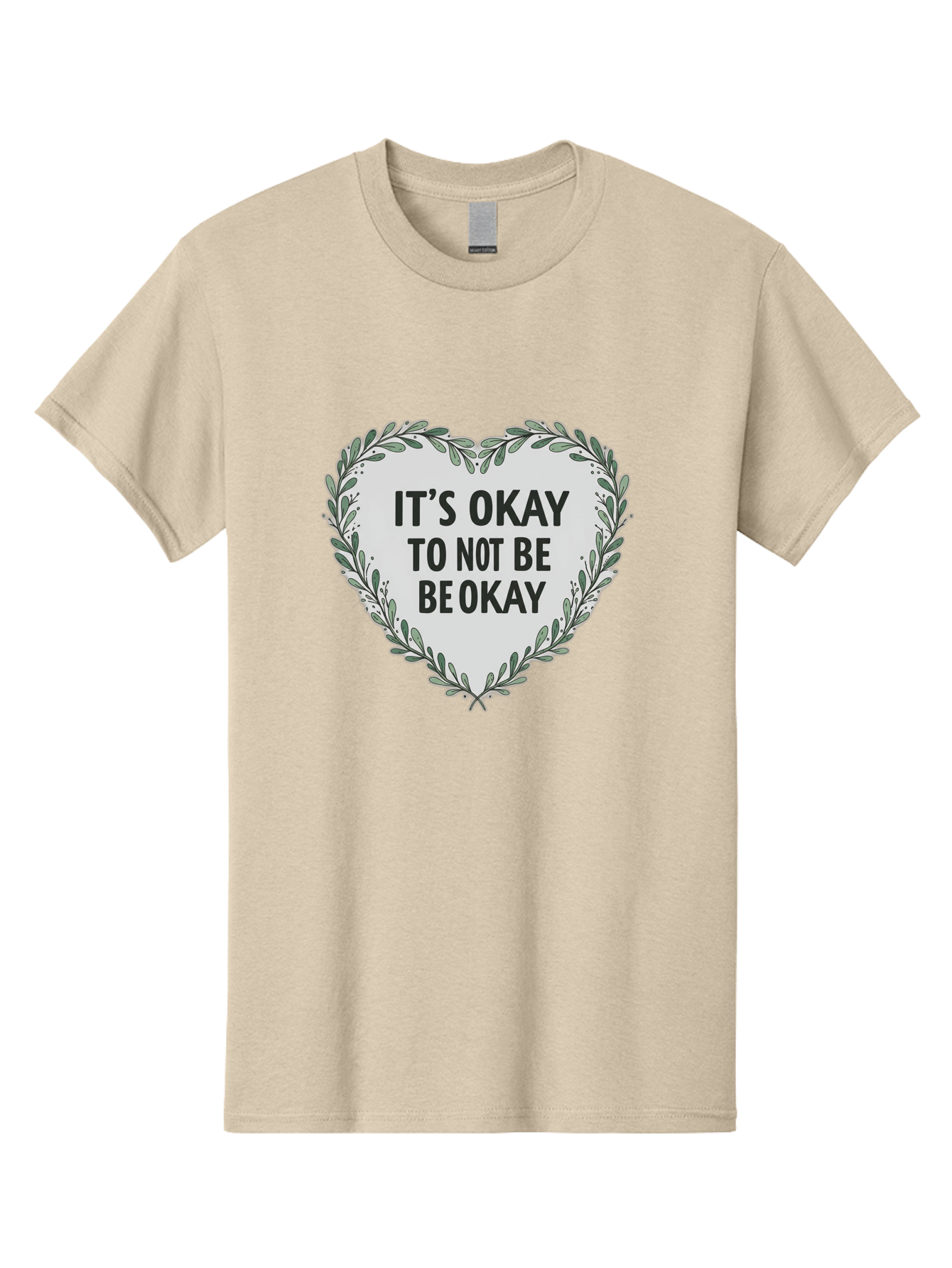 It-S-Okay-To-Not-Be-Okay-2 Men'S Graphic Tee, 100% Cotton, Comfortable Casual Summer Wear, Machine Washable, Mental Health Awareness, Inspirational Quotes, Heart Shape, Floral Wreath, Motivational Messages, Self Care, Emotional Support, Bae051