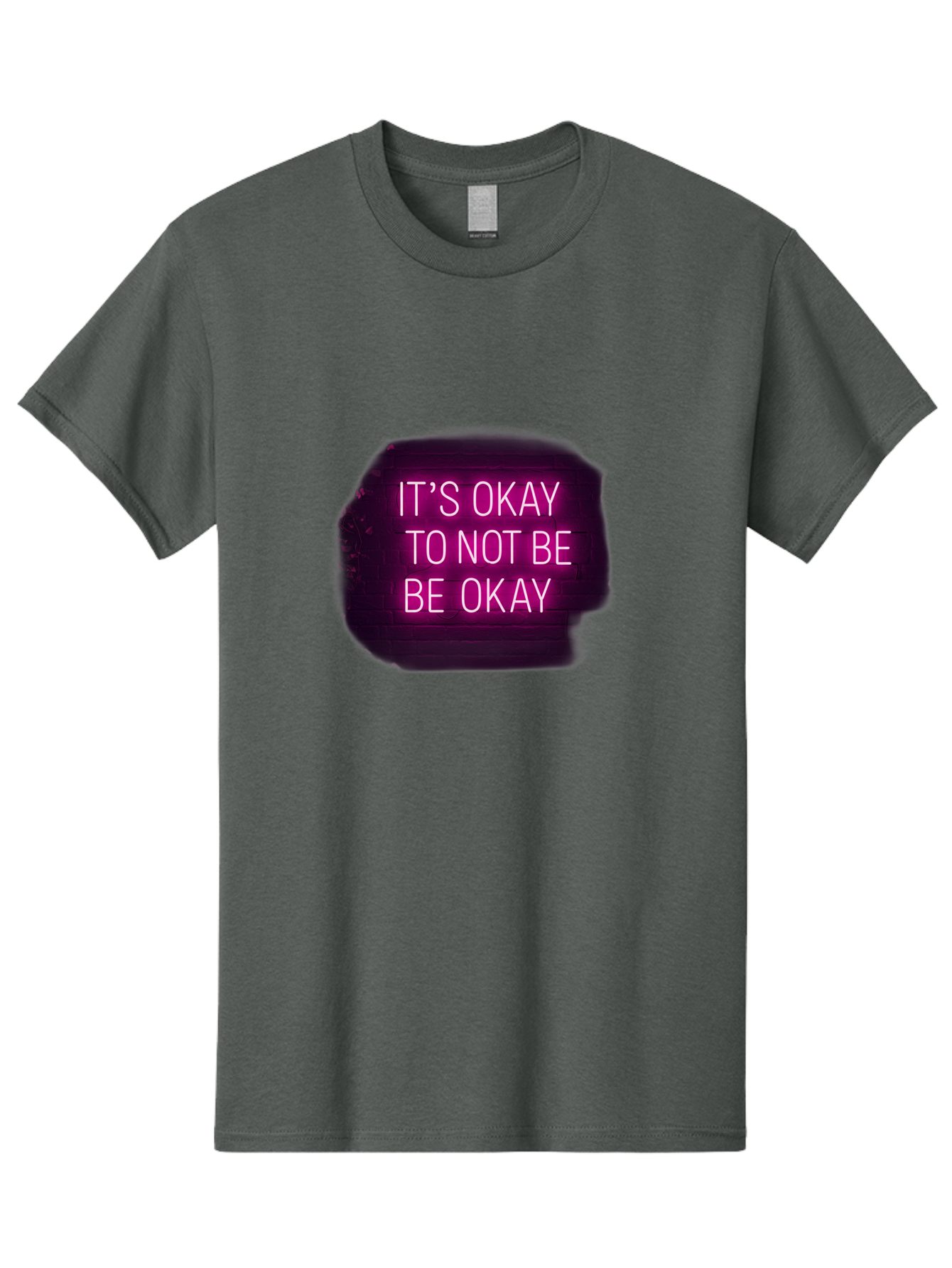 It-S-Okay-To-Not-Be-Okay-3 Men'S Graphic Tee, 100% Cotton, Comfortable Casual Summer Wear, Machine Washable, Mental Health Awareness, Self Care, Emotional Support, Neon Sign, Pink Text, Inspirational Quote, Motivational Message Bae052