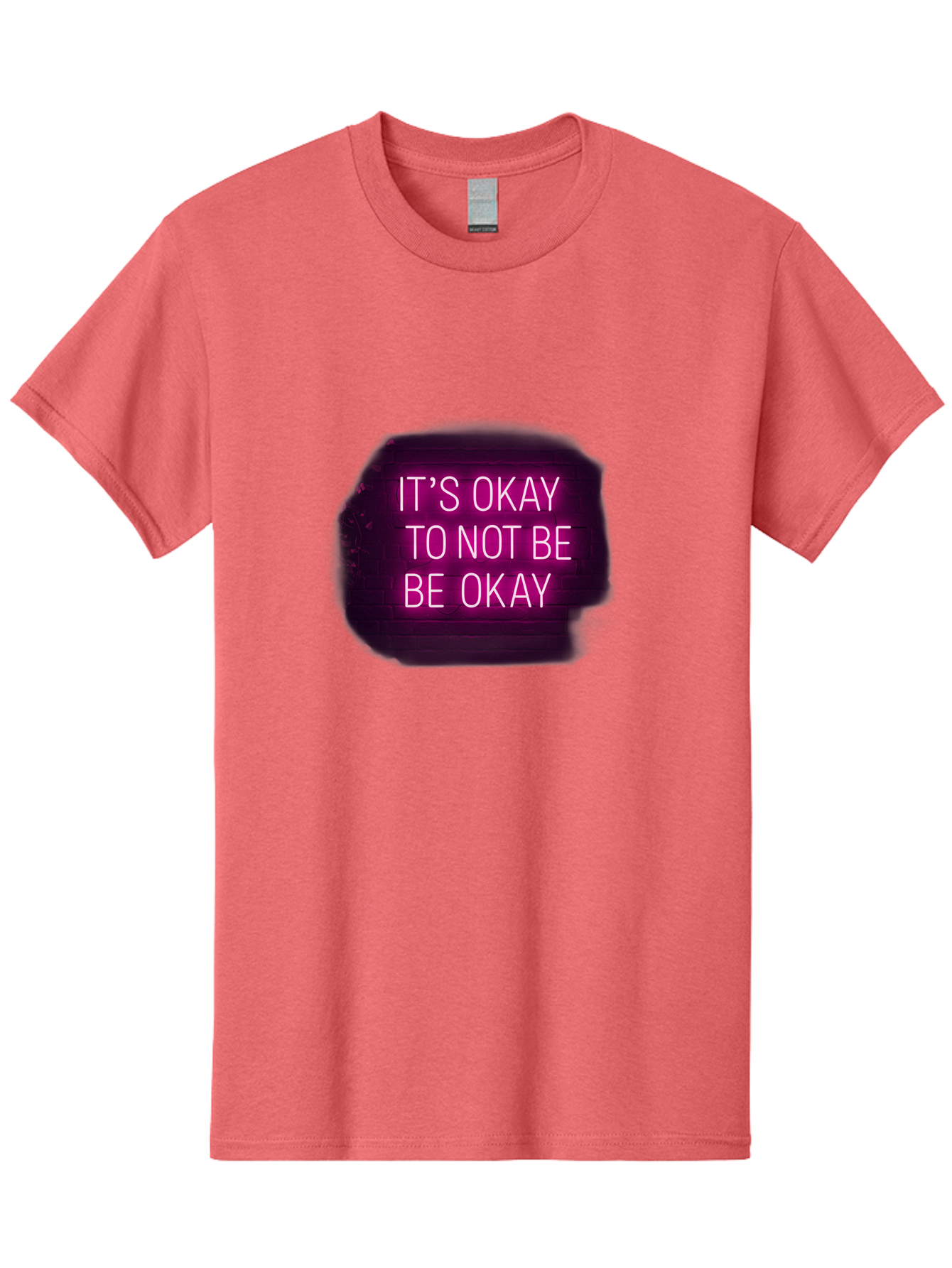 It-S-Okay-To-Not-Be-Okay-3 Men'S Graphic Tee, 100% Cotton, Comfortable Casual Summer Wear, Machine Washable, Mental Health Awareness, Self Care, Emotional Support, Neon Sign, Pink Text, Inspirational Quote, Motivational Message Bae052