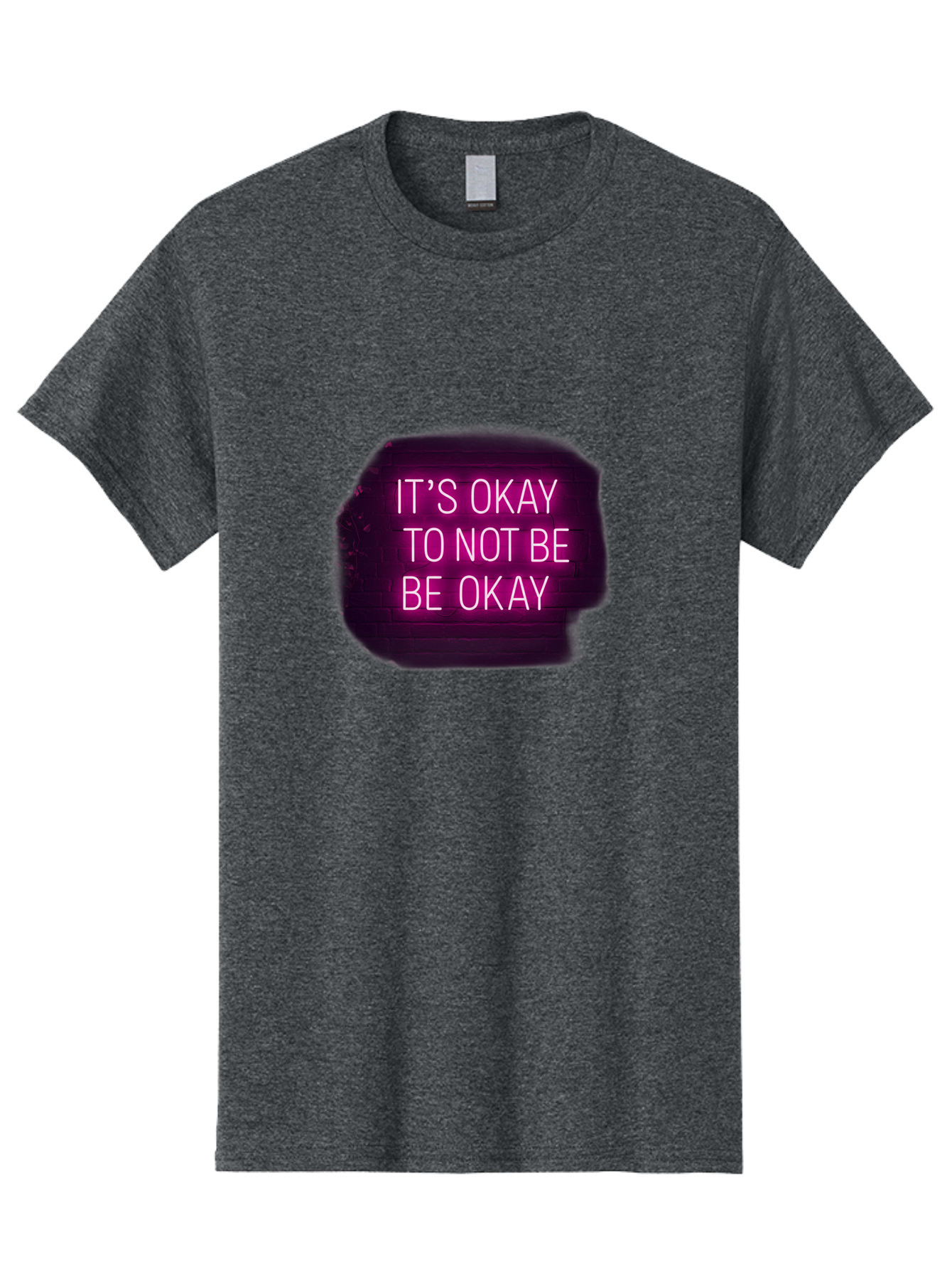 It-S-Okay-To-Not-Be-Okay-3 Men'S Graphic Tee, 100% Cotton, Comfortable Casual Summer Wear, Machine Washable, Mental Health Awareness, Self Care, Emotional Support, Neon Sign, Pink Text, Inspirational Quote, Motivational Message Bae052