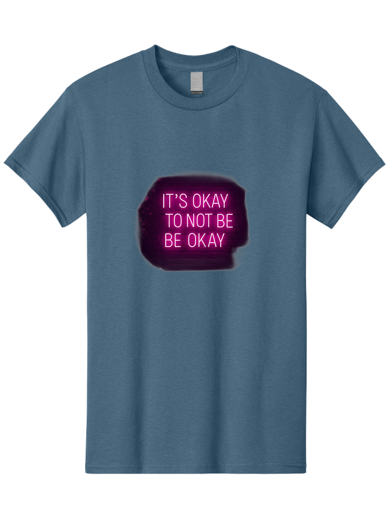 It-S-Okay-To-Not-Be-Okay-3 Men'S Graphic Tee, 100% Cotton, Comfortable Casual Summer Wear, Machine Washable, Mental Health Awareness, Self Care, Emotional Support, Neon Sign, Pink Text, Inspirational Quote, Motivational Message Bae052