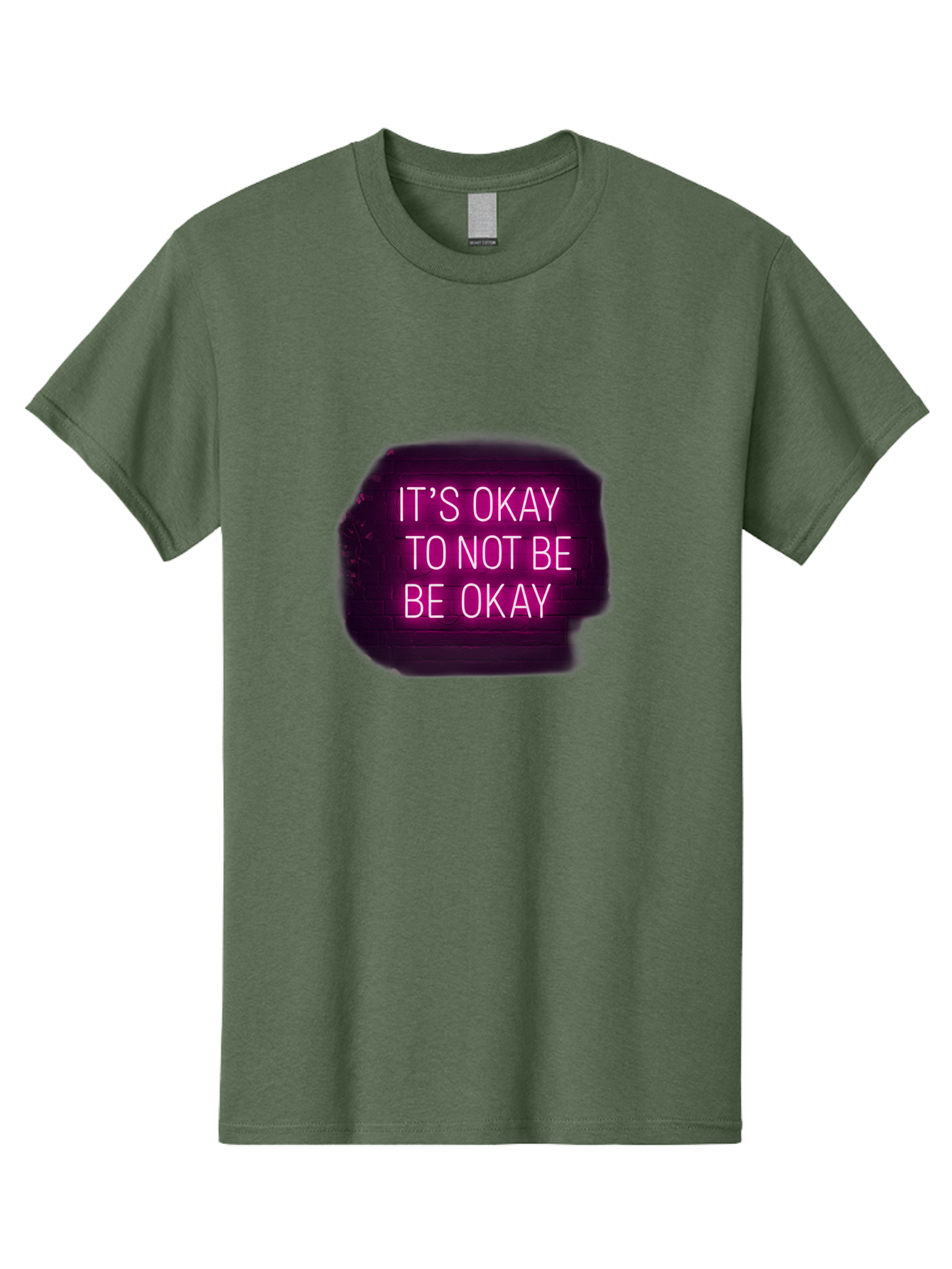 It-S-Okay-To-Not-Be-Okay-3 Men'S Graphic Tee, 100% Cotton, Comfortable Casual Summer Wear, Machine Washable, Mental Health Awareness, Self Care, Emotional Support, Neon Sign, Pink Text, Inspirational Quote, Motivational Message Bae052