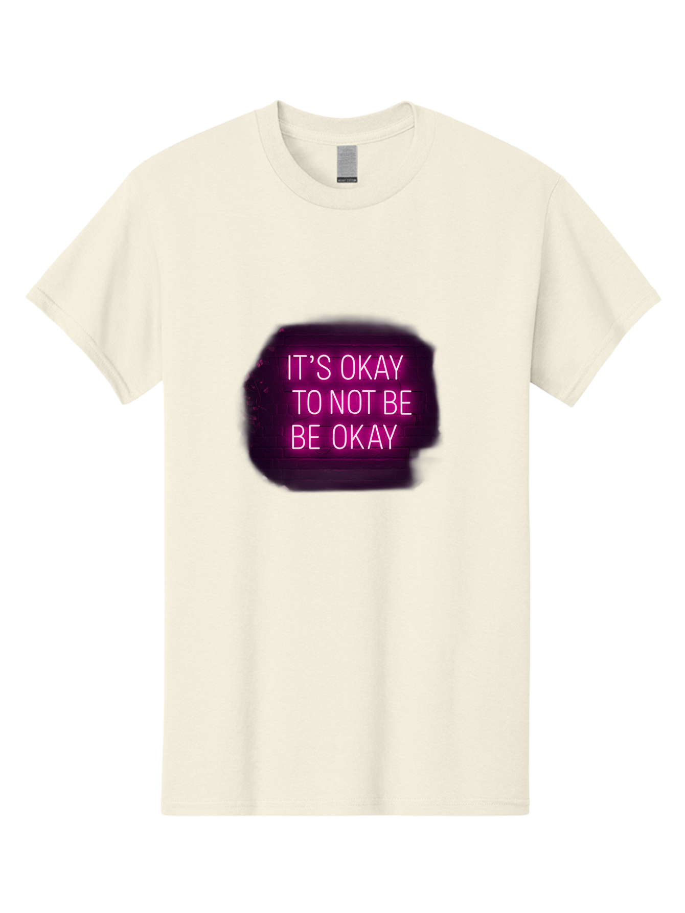 It-S-Okay-To-Not-Be-Okay-3 Men'S Graphic Tee, 100% Cotton, Comfortable Casual Summer Wear, Machine Washable, Mental Health Awareness, Self Care, Emotional Support, Neon Sign, Pink Text, Inspirational Quote, Motivational Message Bae052