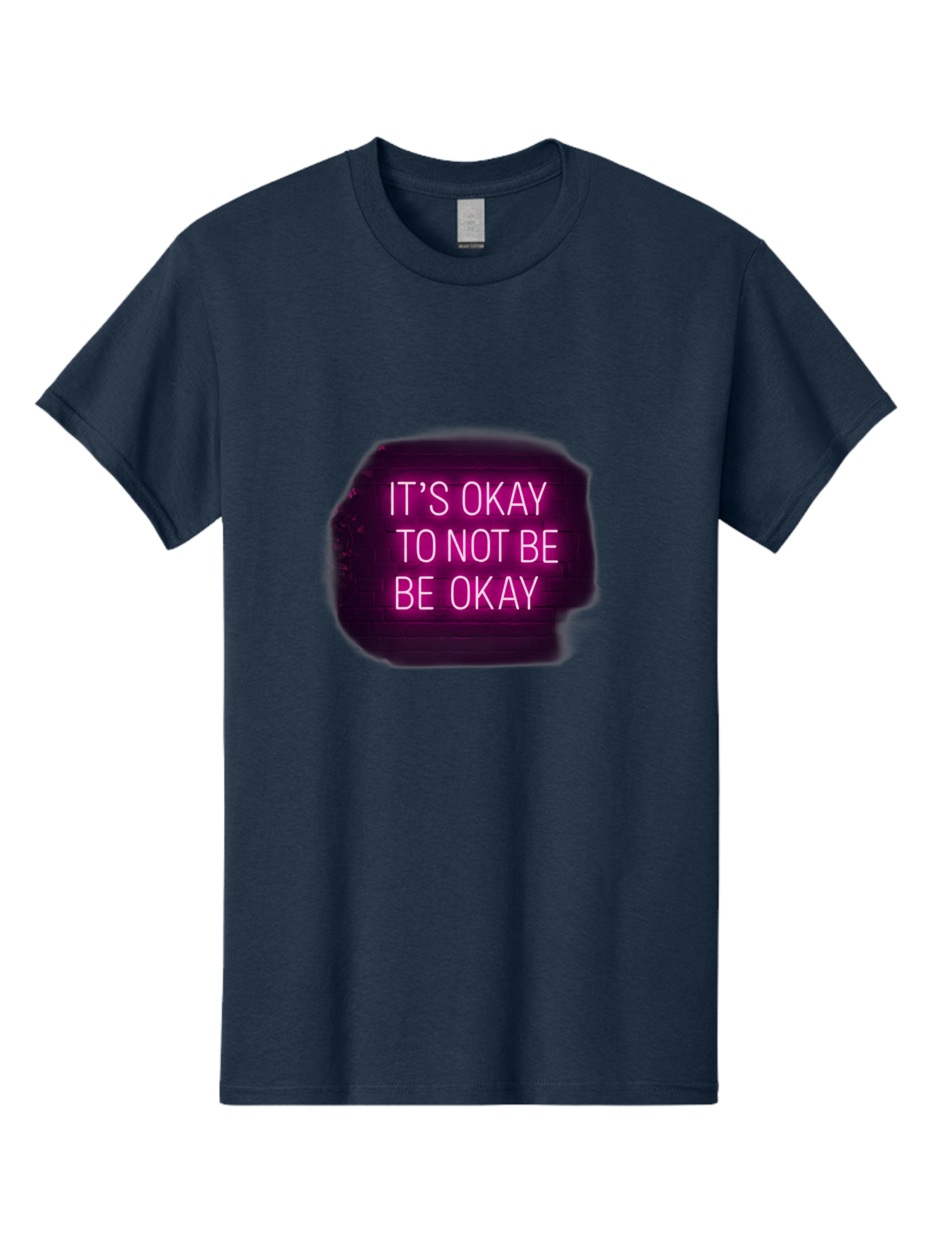 It-S-Okay-To-Not-Be-Okay-3 Men'S Graphic Tee, 100% Cotton, Comfortable Casual Summer Wear, Machine Washable, Mental Health Awareness, Self Care, Emotional Support, Neon Sign, Pink Text, Inspirational Quote, Motivational Message Bae052