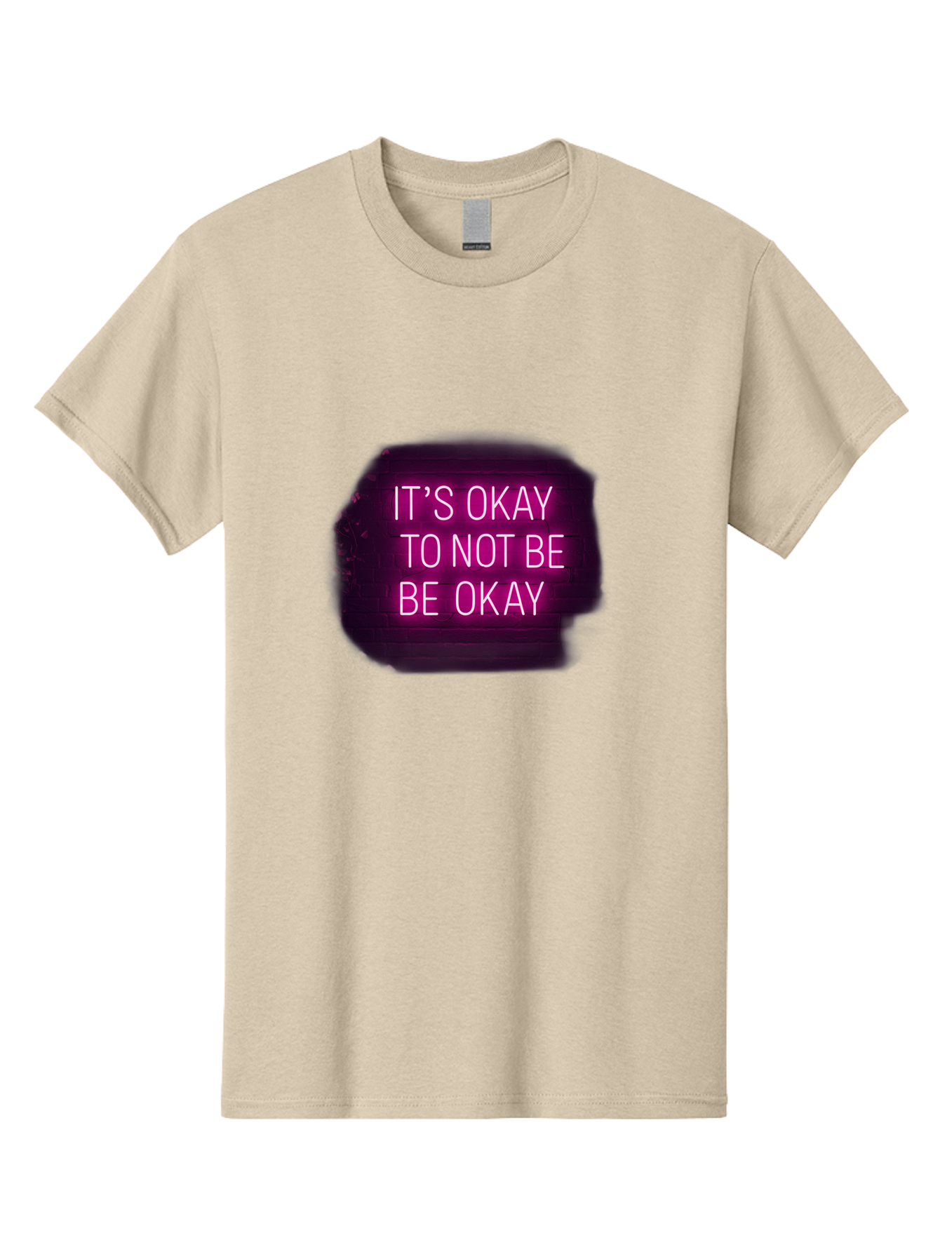 It-S-Okay-To-Not-Be-Okay-3 Men'S Graphic Tee, 100% Cotton, Comfortable Casual Summer Wear, Machine Washable, Mental Health Awareness, Self Care, Emotional Support, Neon Sign, Pink Text, Inspirational Quote, Motivational Message Bae052