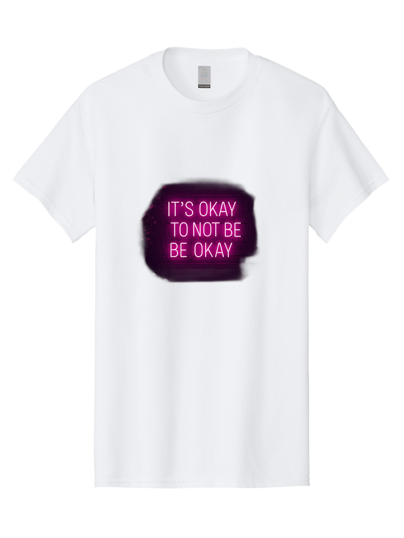 It-S-Okay-To-Not-Be-Okay-3 Men'S Graphic Tee, 100% Cotton, Comfortable Casual Summer Wear, Machine Washable, Mental Health Awareness, Self Care, Emotional Support, Neon Sign, Pink Text, Inspirational Quote, Motivational Message Bae052