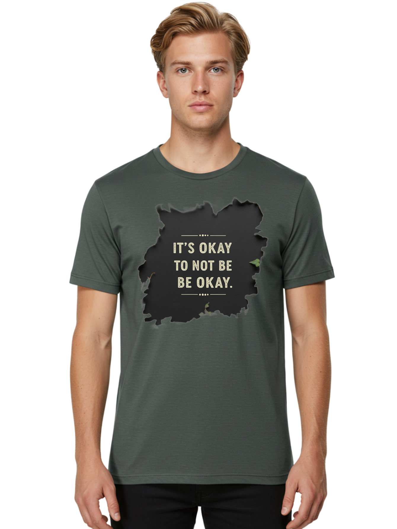 It-S-Okay-To-Not-Be-Okay-5 Men'S Graphic Tee, 100% Cotton, Comfortable Casual Summer Wear, Machine Washable, Mental Health Awareness, Inspirational Quote, Emotional Support, Self Care, Positive Affirmation, Motivational Message, Bae054