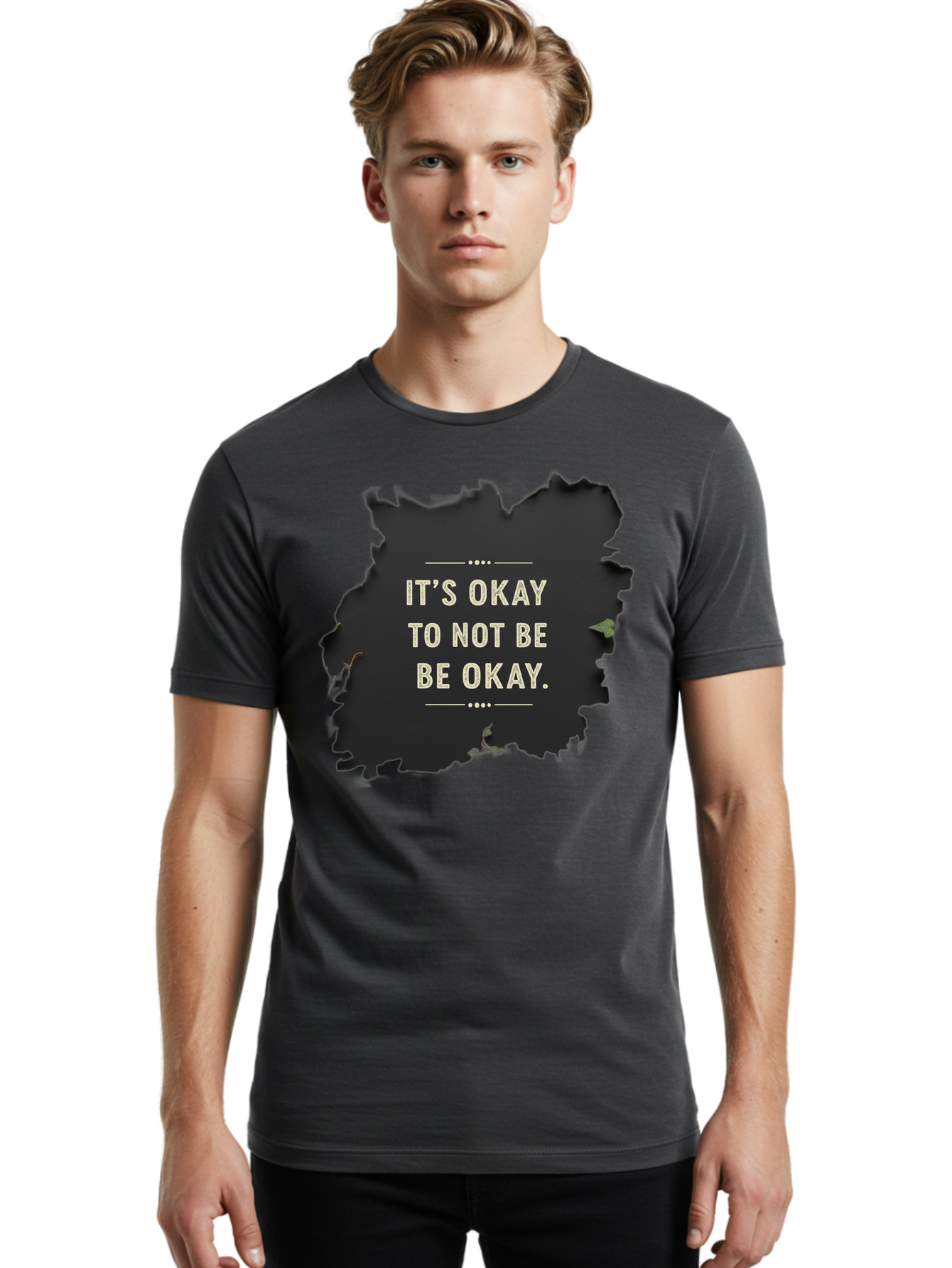 It-S-Okay-To-Not-Be-Okay-5 Men'S Graphic Tee, 100% Cotton, Comfortable Casual Summer Wear, Machine Washable, Mental Health Awareness, Inspirational Quote, Emotional Support, Self Care, Positive Affirmation, Motivational Message, Bae054