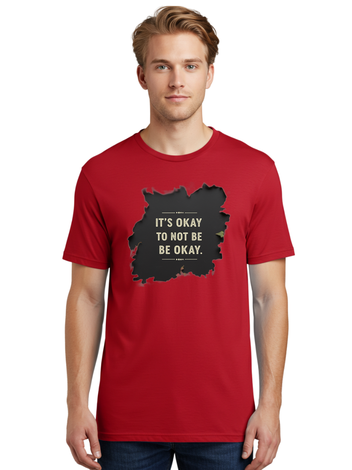It-S-Okay-To-Not-Be-Okay-5 Men'S Graphic Tee, 100% Cotton, Comfortable Casual Summer Wear, Machine Washable, Mental Health Awareness, Inspirational Quote, Emotional Support, Self Care, Positive Affirmation, Motivational Message, Bae054