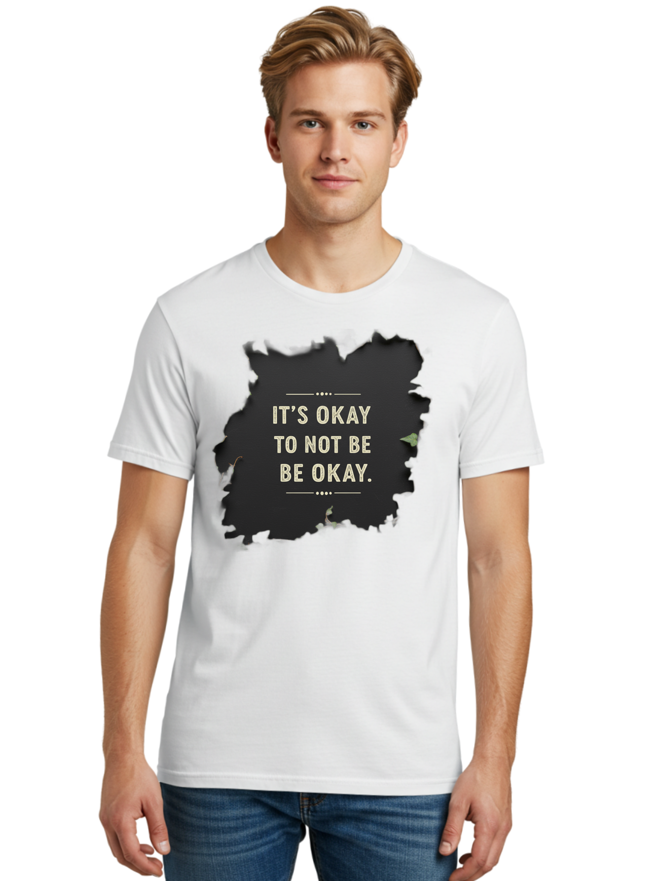 It-S-Okay-To-Not-Be-Okay-5 Men'S Graphic Tee, 100% Cotton, Comfortable Casual Summer Wear, Machine Washable, Mental Health Awareness, Inspirational Quote, Emotional Support, Self Care, Positive Affirmation, Motivational Message, Bae054