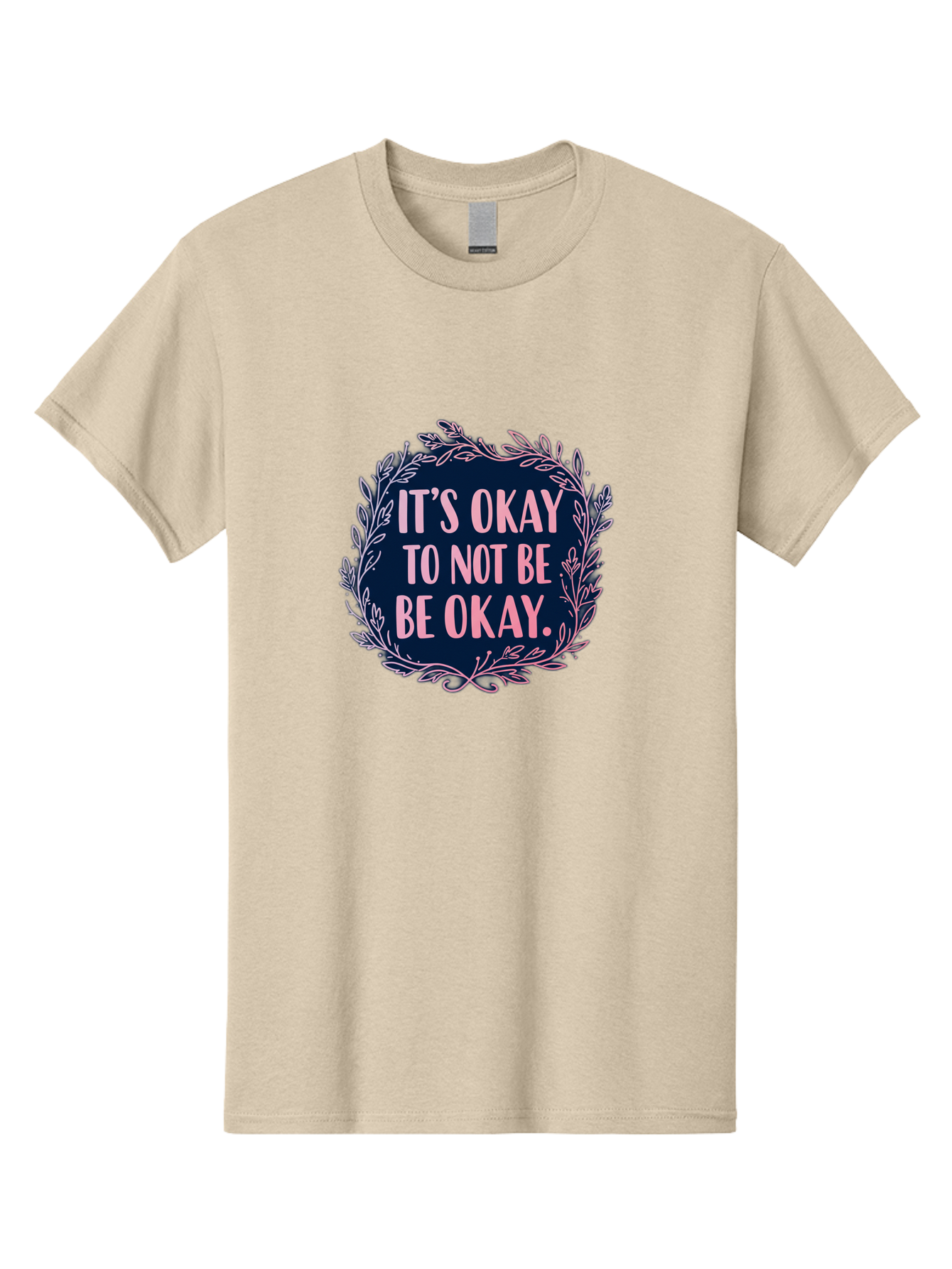 It-S-Okay-To-Not-Be-Okay Men'S Graphic Tee, 100% Cotton, Comfortable Casual Summer Wear, Machine Washable, Mental Health Awareness, Motivational Quote, Self Care, Positive Affirmation, Emotional Wellness, Inspirational Message, Pink Font, Bae055