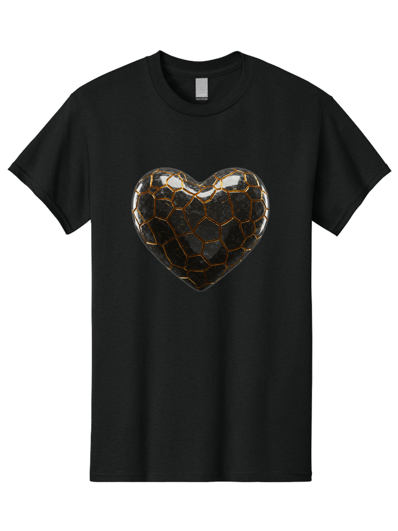 Kintsugi-Heart-1 Men'S Graphic Tee, 100% Cotton, Comfortable Casual Summer Wear, Machine Washable, Kintsugi Art, Heart Shape, Black Pottery, Gold Cracks, Broken Heart, Japanese Craftsmanship, Wabi-Sabi Aesthetic, Ceramics, Repair, Restoration, Bae056