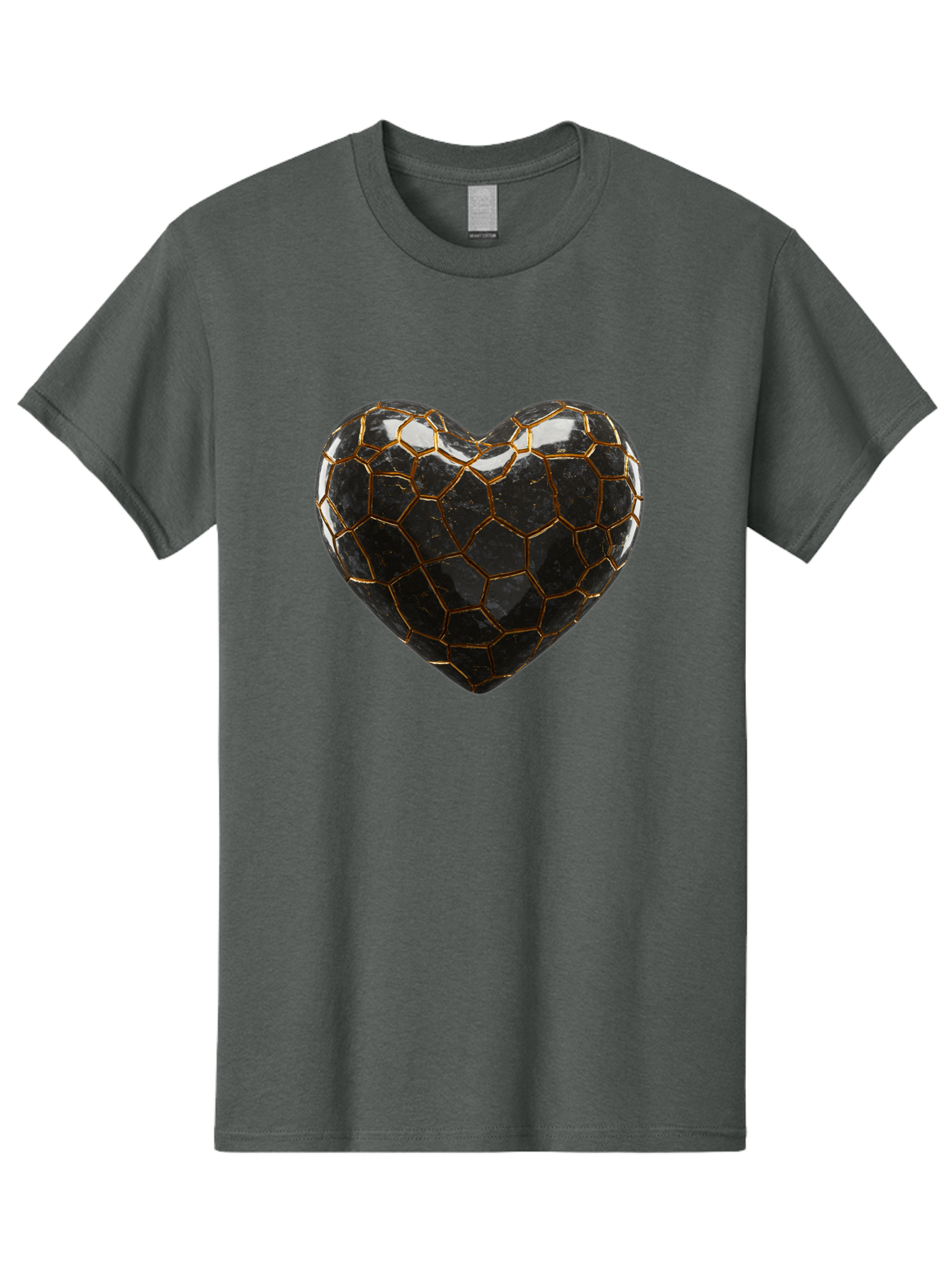 Kintsugi-Heart-1 Men'S Graphic Tee, 100% Cotton, Comfortable Casual Summer Wear, Machine Washable, Kintsugi Art, Heart Shape, Black Pottery, Gold Cracks, Broken Heart, Japanese Craftsmanship, Wabi-Sabi Aesthetic, Ceramics, Repair, Restoration, Bae056