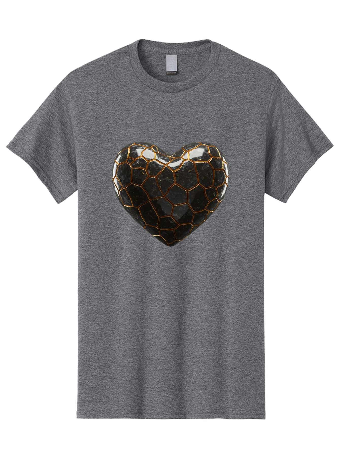 Kintsugi-Heart-1 Men'S Graphic Tee, 100% Cotton, Comfortable Casual Summer Wear, Machine Washable, Kintsugi Art, Heart Shape, Black Pottery, Gold Cracks, Broken Heart, Japanese Craftsmanship, Wabi-Sabi Aesthetic, Ceramics, Repair, Restoration, Bae056