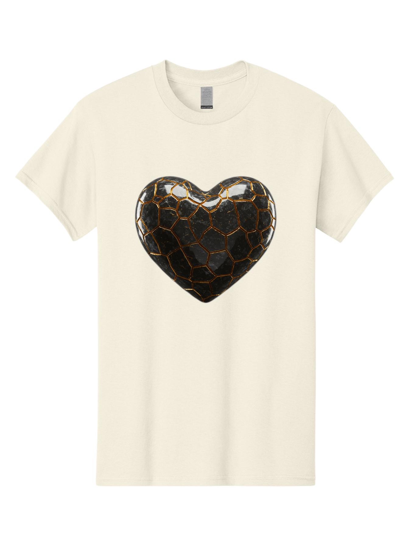 Kintsugi-Heart-1 Men'S Graphic Tee, 100% Cotton, Comfortable Casual Summer Wear, Machine Washable, Kintsugi Art, Heart Shape, Black Pottery, Gold Cracks, Broken Heart, Japanese Craftsmanship, Wabi-Sabi Aesthetic, Ceramics, Repair, Restoration, Bae056