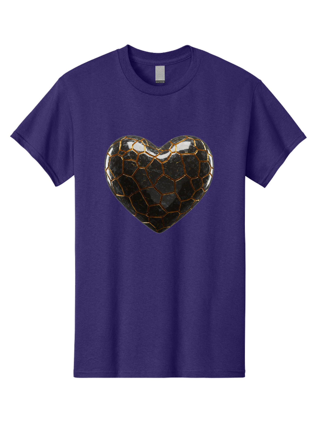 Kintsugi-Heart-1 Men'S Graphic Tee, 100% Cotton, Comfortable Casual Summer Wear, Machine Washable, Kintsugi Art, Heart Shape, Black Pottery, Gold Cracks, Broken Heart, Japanese Craftsmanship, Wabi-Sabi Aesthetic, Ceramics, Repair, Restoration, Bae056