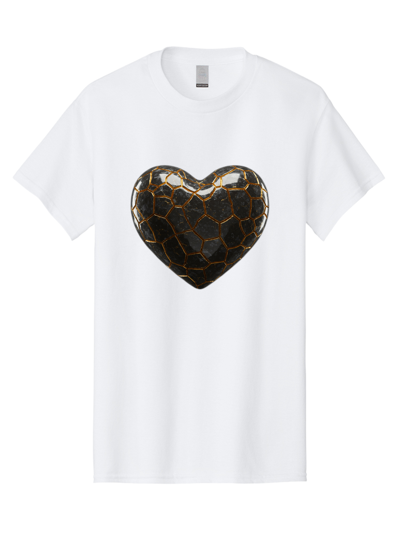 Kintsugi-Heart-1 Men'S Graphic Tee, 100% Cotton, Comfortable Casual Summer Wear, Machine Washable, Kintsugi Art, Heart Shape, Black Pottery, Gold Cracks, Broken Heart, Japanese Craftsmanship, Wabi-Sabi Aesthetic, Ceramics, Repair, Restoration, Bae056