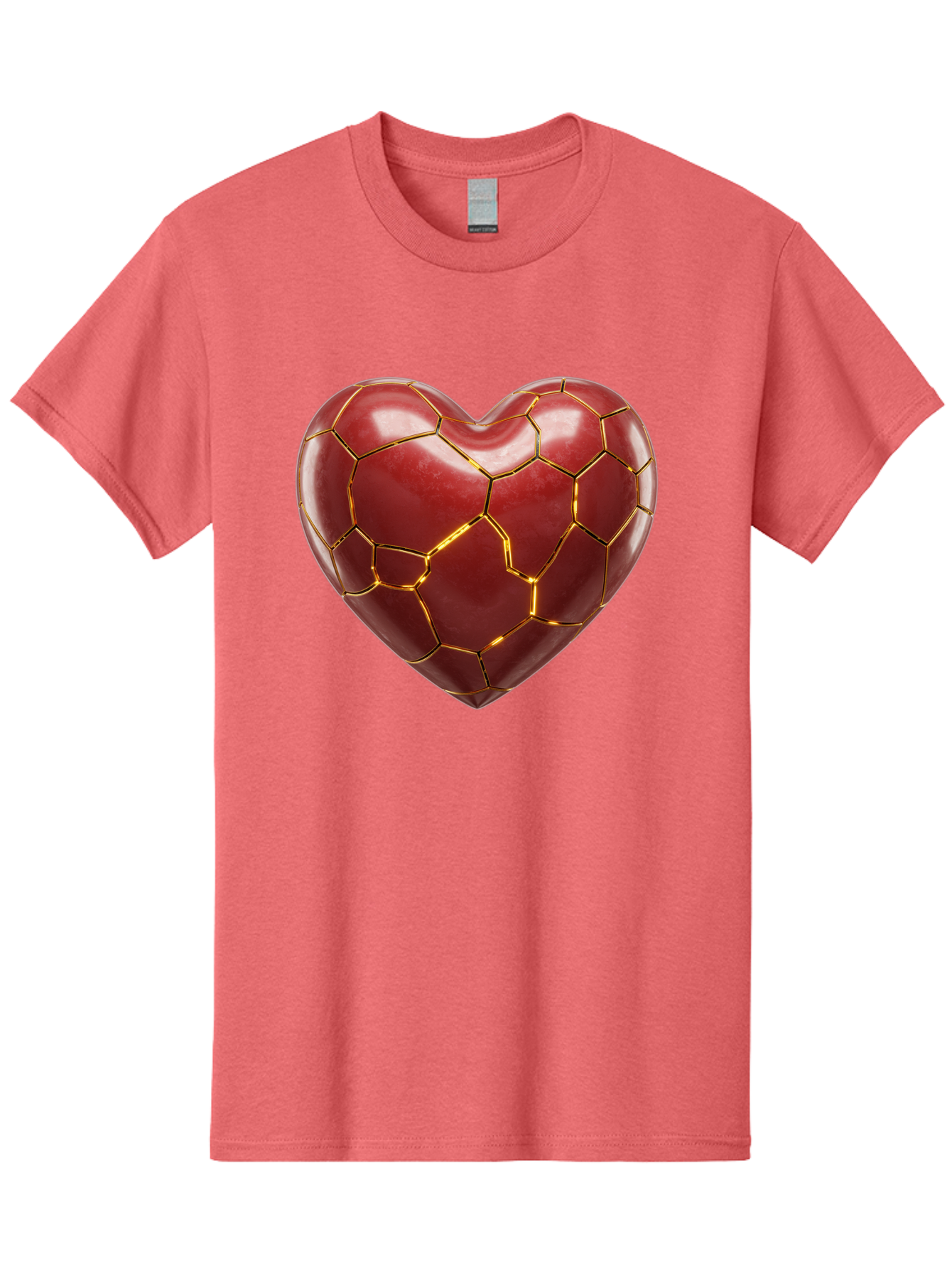 Kintsugi-Heart-2 Men'S Graphic Tee, 100% Cotton, Comfortable Casual Summer Wear, Machine Washable, Kintsugi Heart, Broken Heart, Golden Repair, Red Heart, Japanese Art, Emotional Healing, Symbolic Art, Unique Design, Heart Shape Bae057