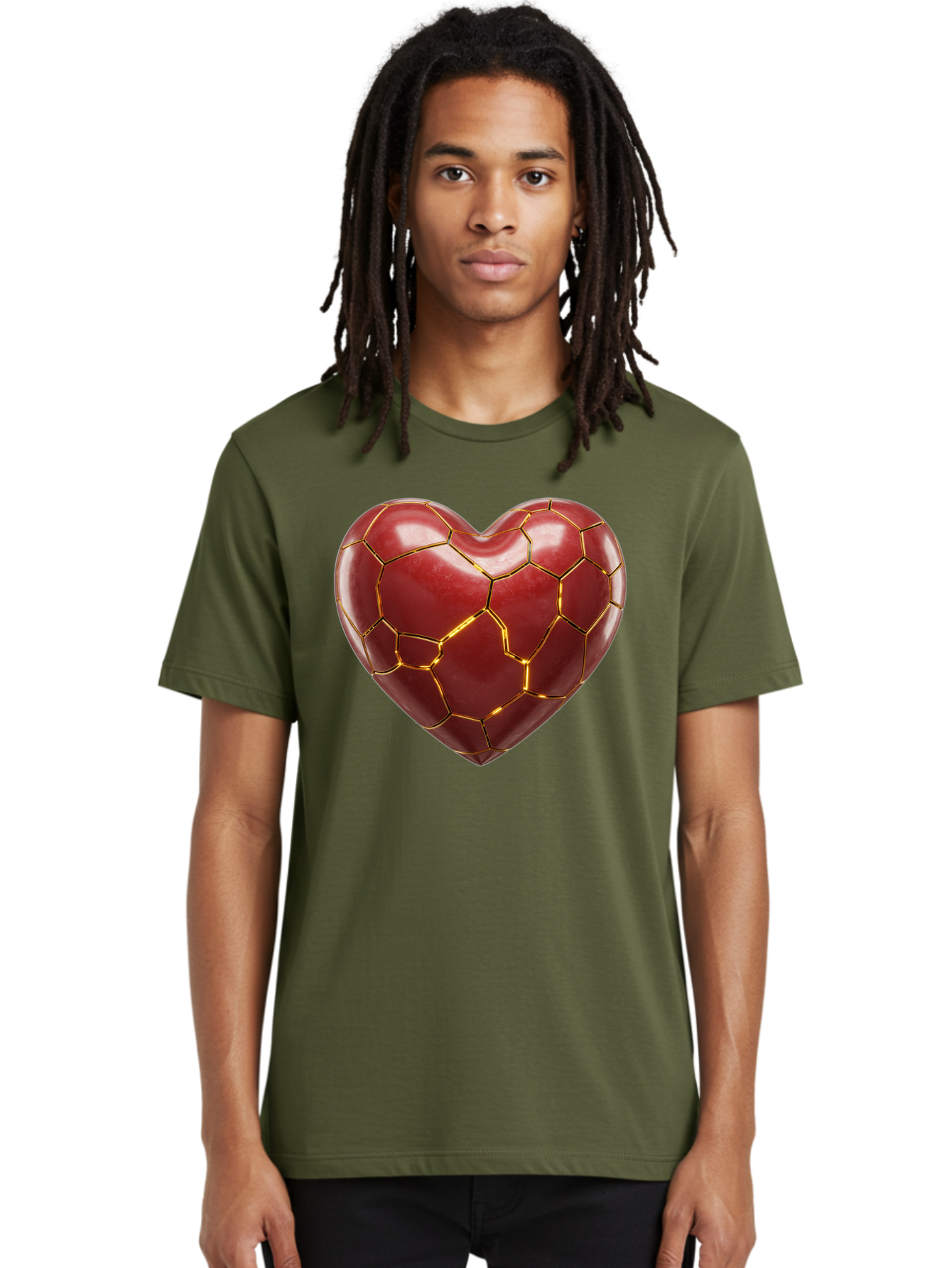 Kintsugi-Heart-2 Men'S Graphic Tee, 100% Cotton, Comfortable Casual Summer Wear, Machine Washable, Kintsugi Heart, Broken Heart, Golden Repair, Red Heart, Japanese Art, Emotional Healing, Symbolic Art, Unique Design, Heart Shape Bae057