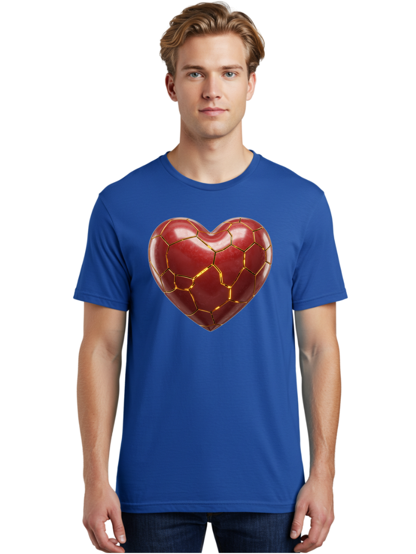 Kintsugi-Heart-2 Men'S Graphic Tee, 100% Cotton, Comfortable Casual Summer Wear, Machine Washable, Kintsugi Heart, Broken Heart, Golden Repair, Red Heart, Japanese Art, Emotional Healing, Symbolic Art, Unique Design, Heart Shape Bae057