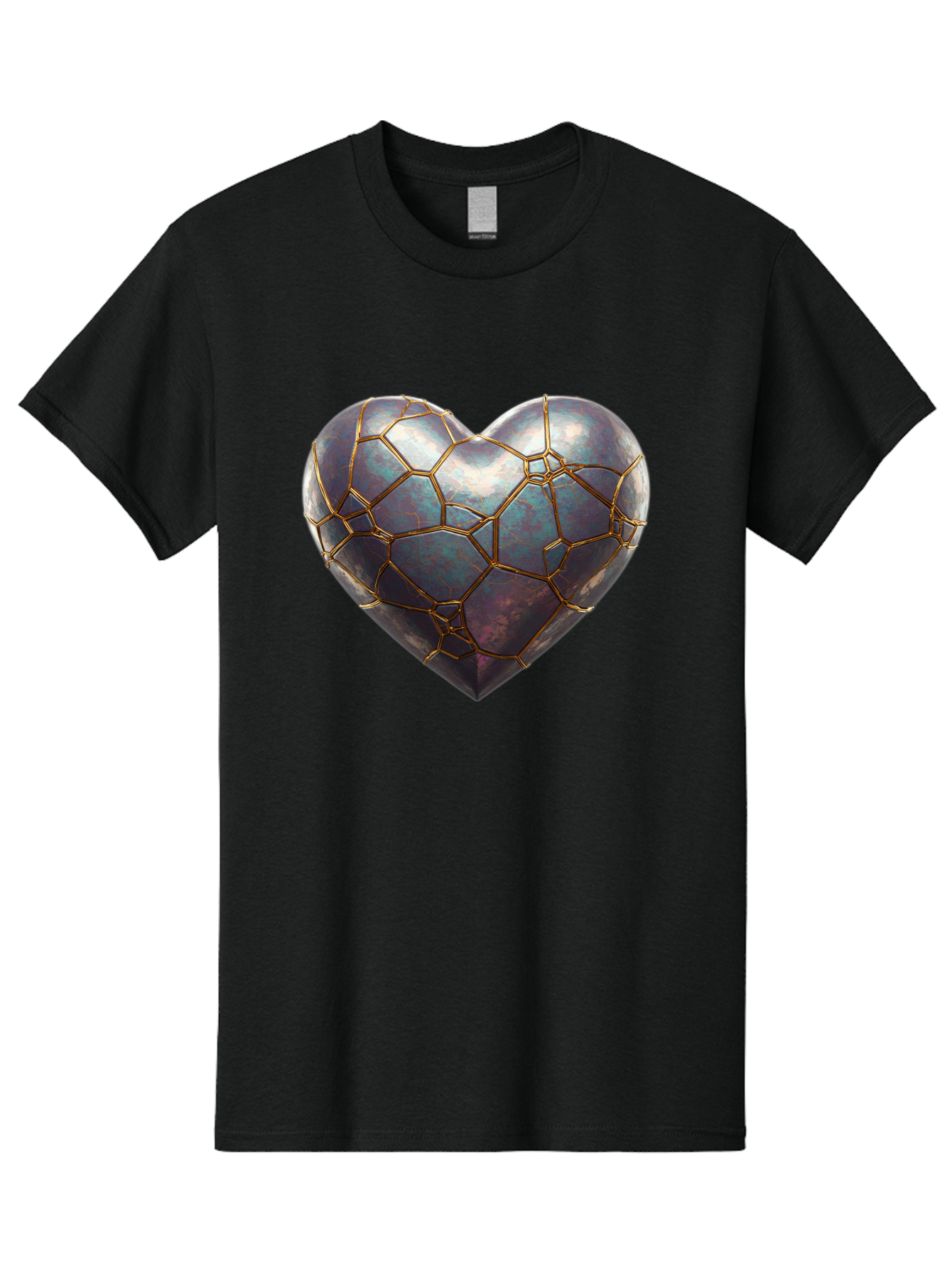 Kintsugi-Heart-3 Men'S Graphic Tee, 100% Cotton, Comfortable Casual Summer Wear, Machine Washable, Kintsugi Art, Broken Heart, Repaired Love, Metallic Heart, Golden Cracks, Fragile Beauty, Symbolic Art, Emotional Healing, Unique Design, Bae058
