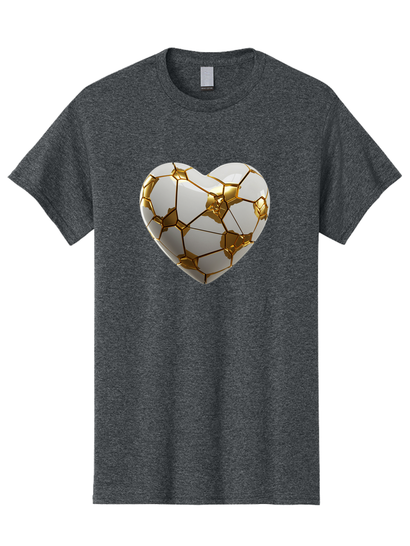 Kintsugi-Heart-6 Men'S Graphic Tee, 100% Cotton, Comfortable Casual Summer Wear, Machine Washable, Kintsugi Heart, Broken Heart, Golden Repair, Pottery Art, Fragile Beauty, Broken And Mended, Wabi-Sabi, Repair Art Bae061