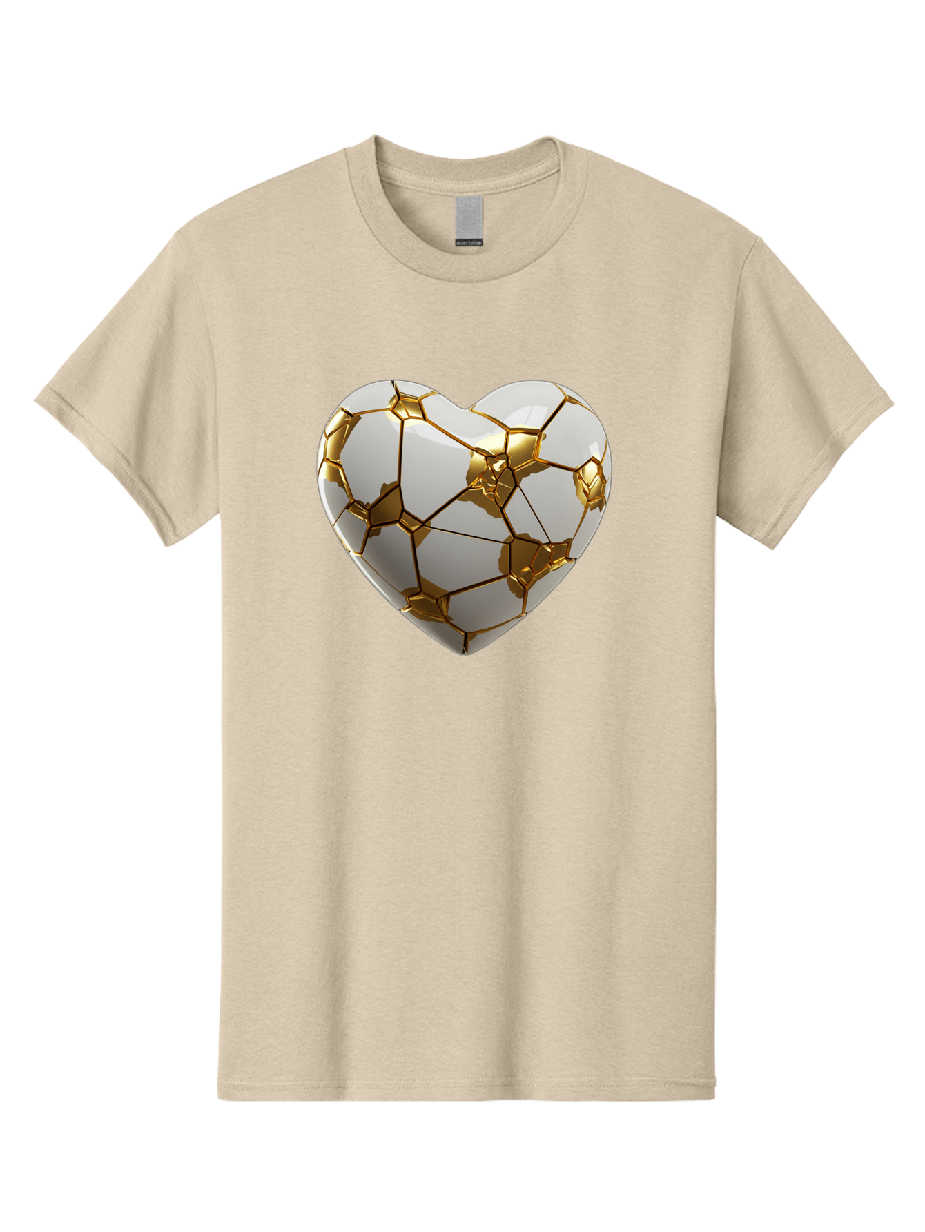 Kintsugi-Heart-6 Men'S Graphic Tee, 100% Cotton, Comfortable Casual Summer Wear, Machine Washable, Kintsugi Heart, Broken Heart, Golden Repair, Pottery Art, Fragile Beauty, Broken And Mended, Wabi-Sabi, Repair Art Bae061