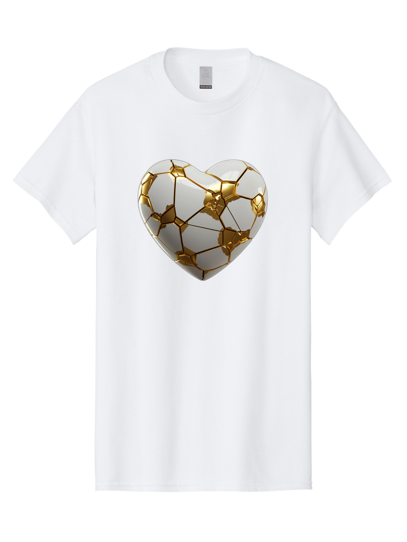 Kintsugi-Heart-6 Men'S Graphic Tee, 100% Cotton, Comfortable Casual Summer Wear, Machine Washable, Kintsugi Heart, Broken Heart, Golden Repair, Pottery Art, Fragile Beauty, Broken And Mended, Wabi-Sabi, Repair Art Bae061