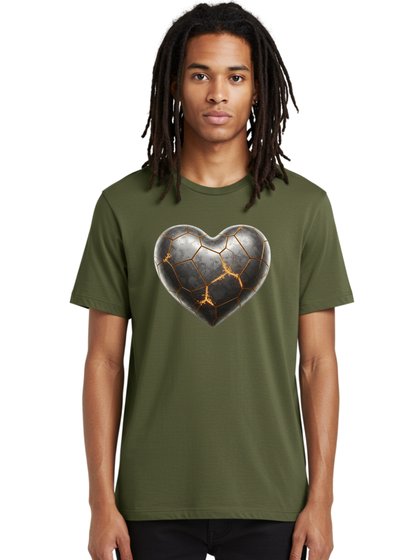 Kintsugi-Heart-7 Men'S Graphic Tee, 100% Cotton, Comfortable Casual Summer Wear, Machine Washable, Heart Shape, Kintsugi Repair, Gold Cracks, Broken Heart, Metal Texture, Abstract Art, Unique Design, Symbolic Representation, Emotional Healing Bae062