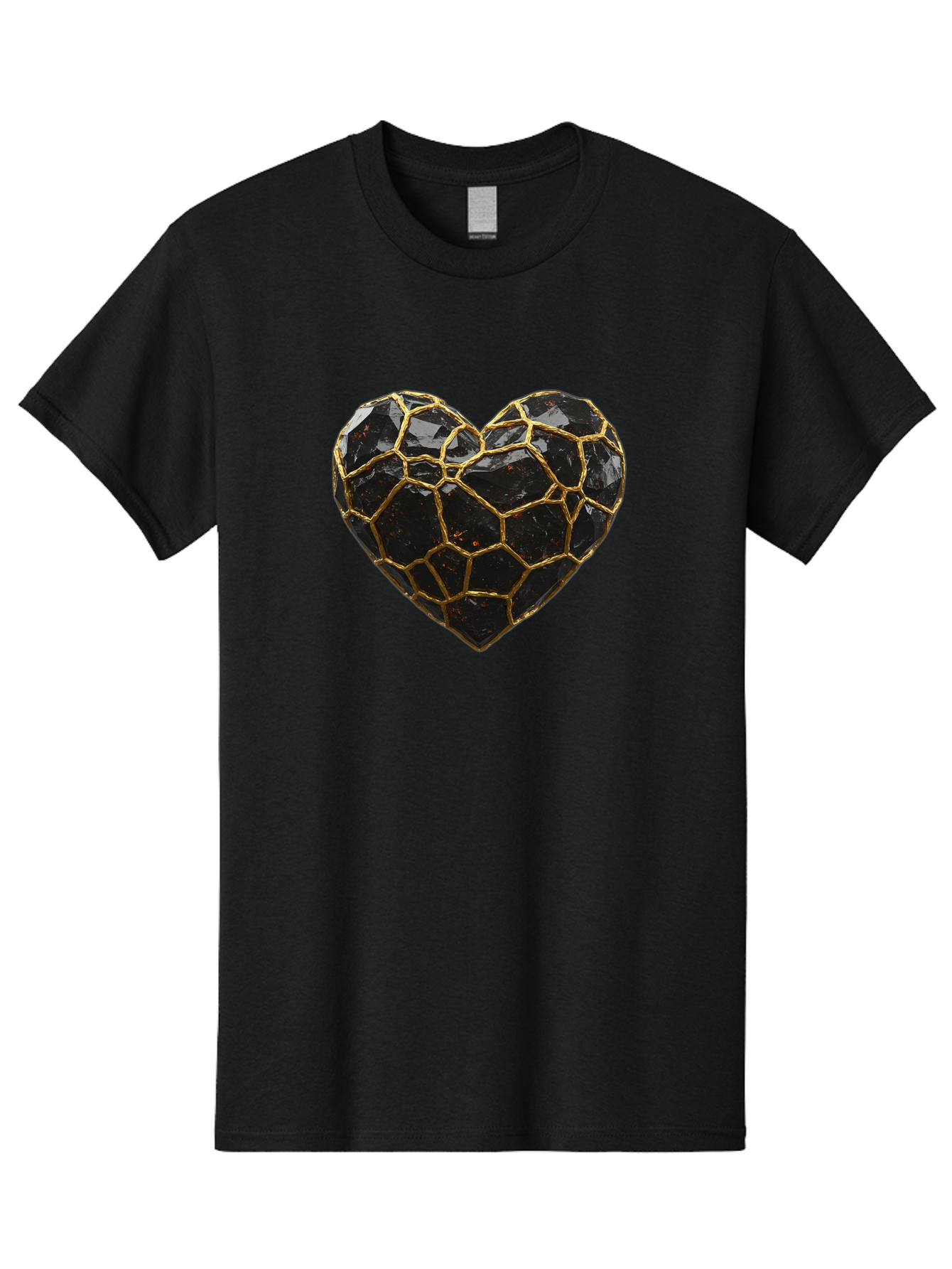 Kintsugi-Heart-8 Men'S Graphic Tee, 100% Cotton, Comfortable Casual Summer Wear, Machine Washable, Kintsugi Art, Broken Heart, Gold Repair, Cracked Gemstone, Luxury Jewelry, Unique Decoration, Symbolic Heart, Repaired Heart, Precious Stone, Bae063