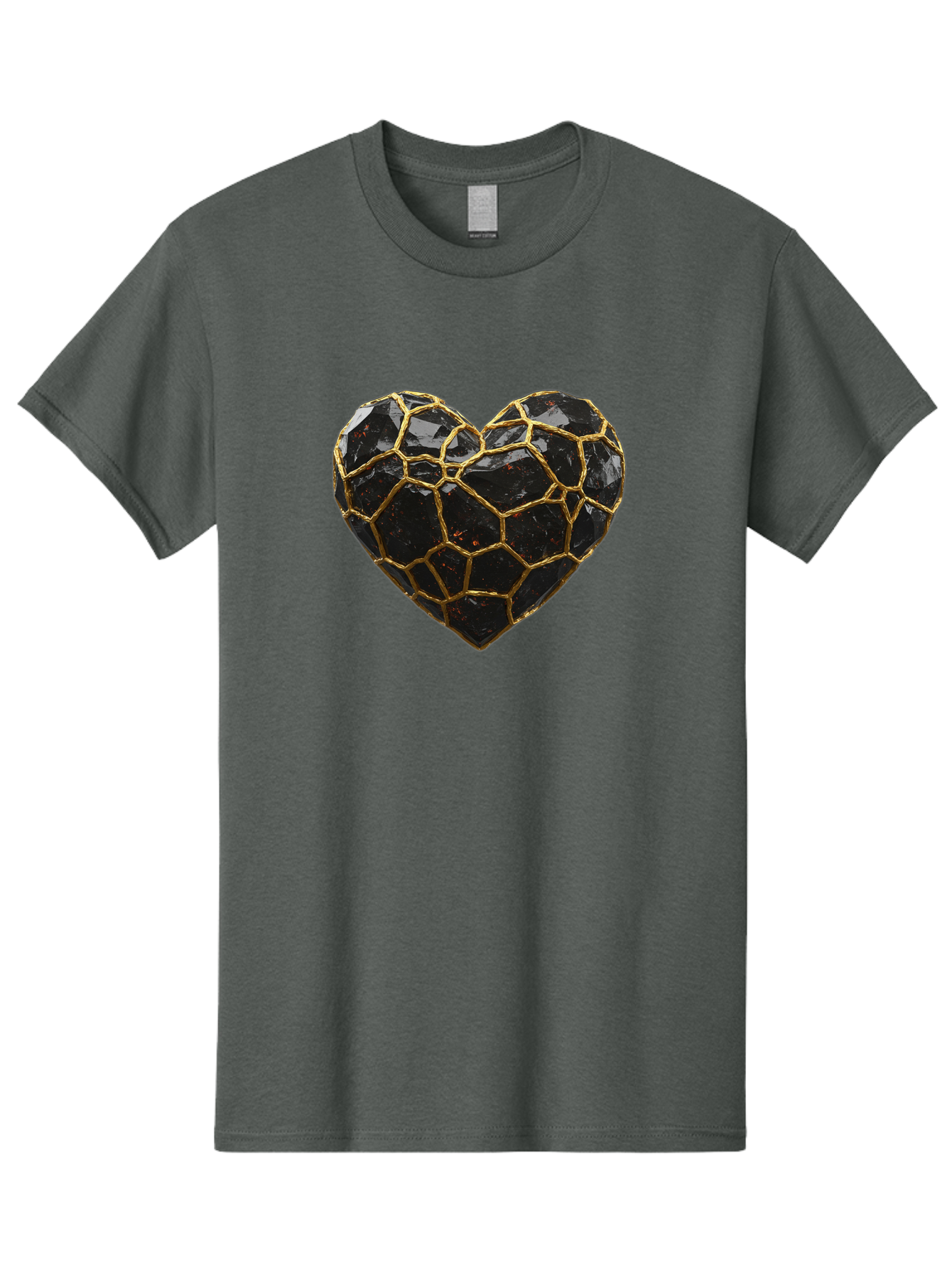 Kintsugi-Heart-8 Men'S Graphic Tee, 100% Cotton, Comfortable Casual Summer Wear, Machine Washable, Kintsugi Art, Broken Heart, Gold Repair, Cracked Gemstone, Luxury Jewelry, Unique Decoration, Symbolic Heart, Repaired Heart, Precious Stone, Bae063