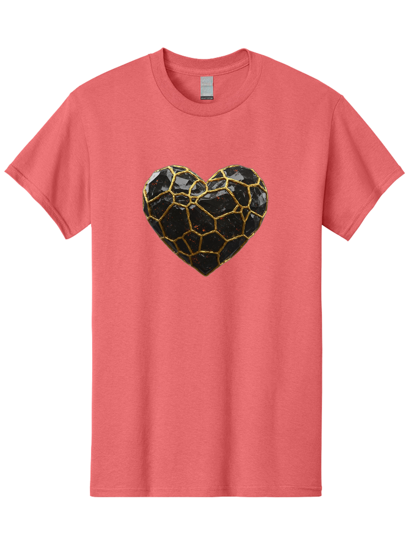 Kintsugi-Heart-8 Men'S Graphic Tee, 100% Cotton, Comfortable Casual Summer Wear, Machine Washable, Kintsugi Art, Broken Heart, Gold Repair, Cracked Gemstone, Luxury Jewelry, Unique Decoration, Symbolic Heart, Repaired Heart, Precious Stone, Bae063
