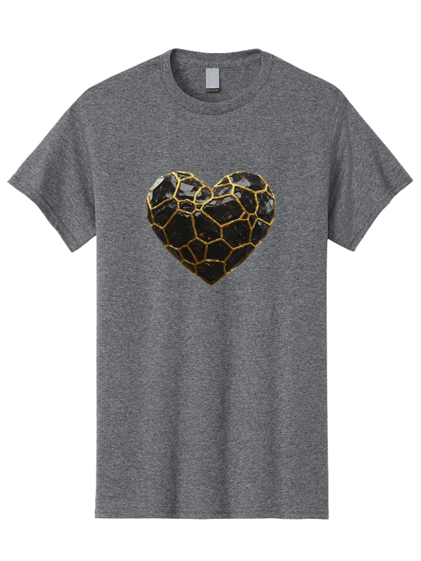 Kintsugi-Heart-8 Men'S Graphic Tee, 100% Cotton, Comfortable Casual Summer Wear, Machine Washable, Kintsugi Art, Broken Heart, Gold Repair, Cracked Gemstone, Luxury Jewelry, Unique Decoration, Symbolic Heart, Repaired Heart, Precious Stone, Bae063