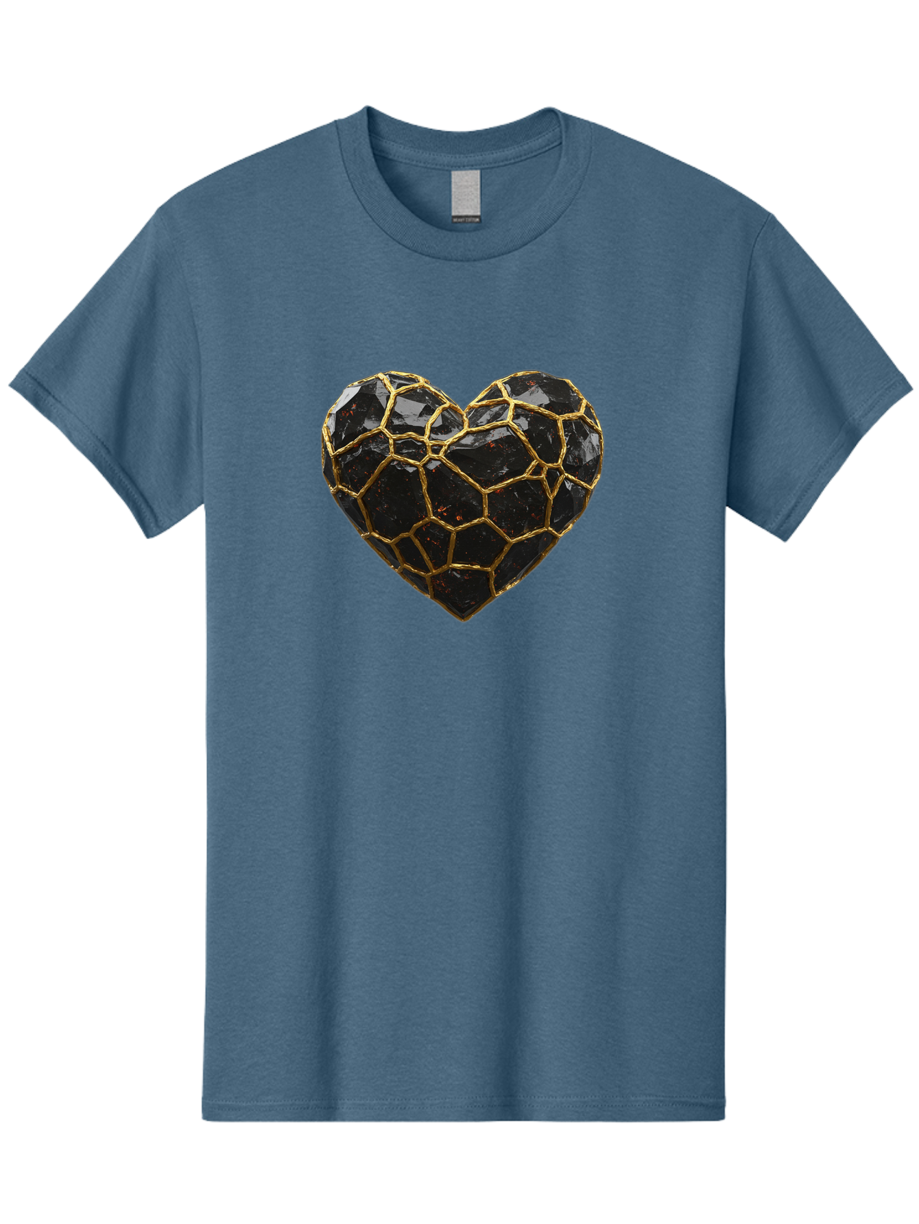 Kintsugi-Heart-8 Men'S Graphic Tee, 100% Cotton, Comfortable Casual Summer Wear, Machine Washable, Kintsugi Art, Broken Heart, Gold Repair, Cracked Gemstone, Luxury Jewelry, Unique Decoration, Symbolic Heart, Repaired Heart, Precious Stone, Bae063