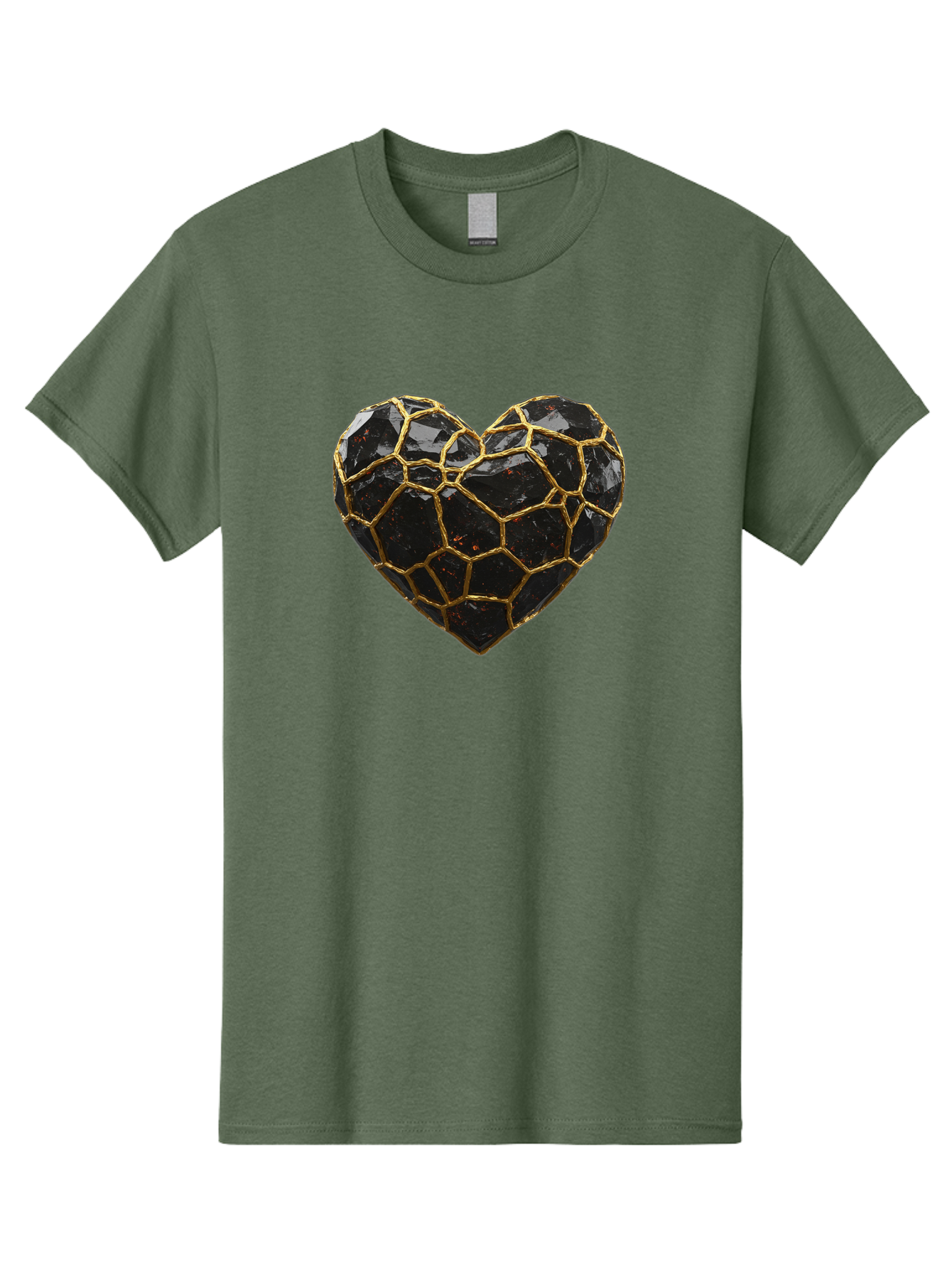 Kintsugi-Heart-8 Men'S Graphic Tee, 100% Cotton, Comfortable Casual Summer Wear, Machine Washable, Kintsugi Art, Broken Heart, Gold Repair, Cracked Gemstone, Luxury Jewelry, Unique Decoration, Symbolic Heart, Repaired Heart, Precious Stone, Bae063