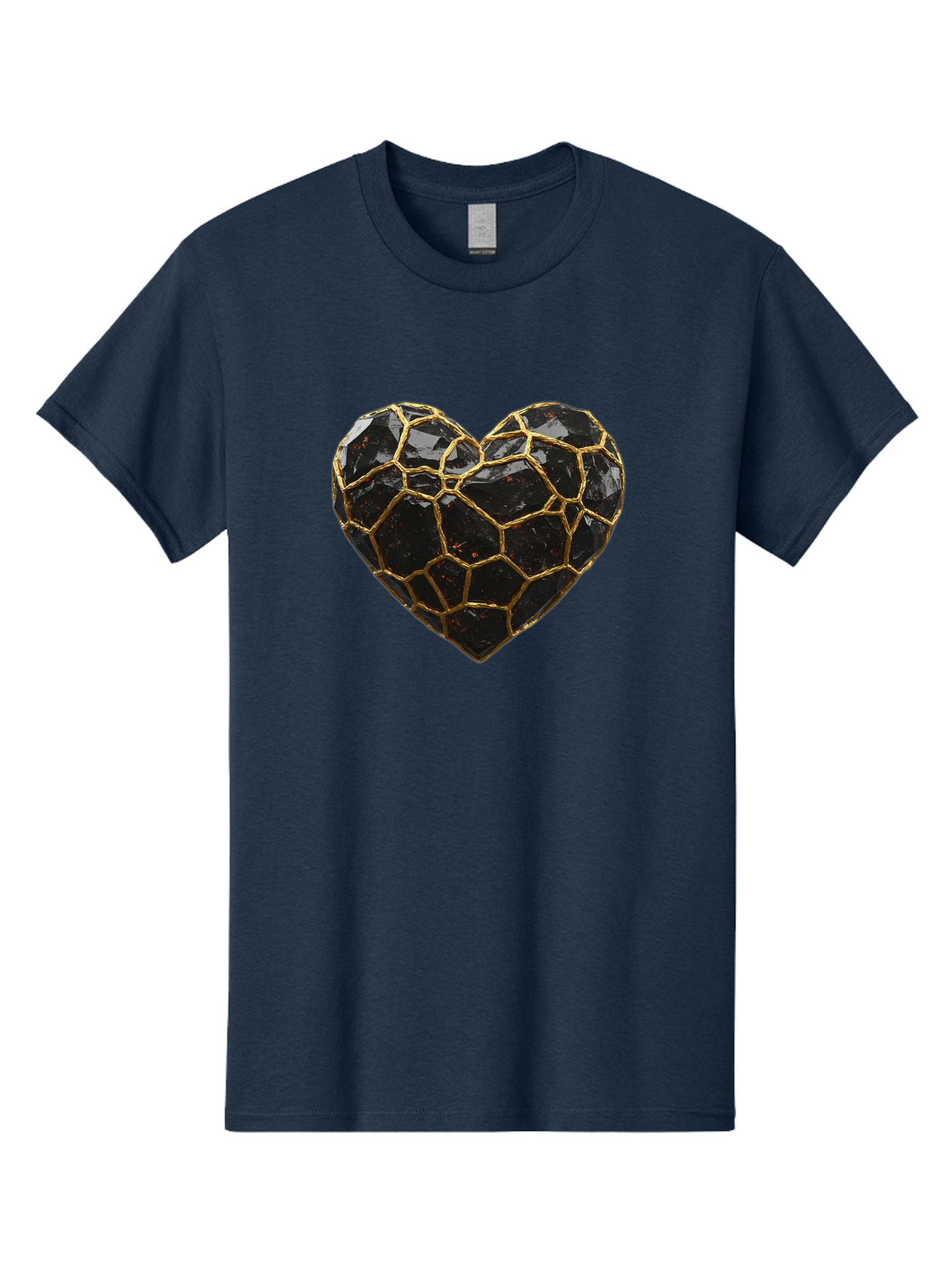 Kintsugi-Heart-8 Men'S Graphic Tee, 100% Cotton, Comfortable Casual Summer Wear, Machine Washable, Kintsugi Art, Broken Heart, Gold Repair, Cracked Gemstone, Luxury Jewelry, Unique Decoration, Symbolic Heart, Repaired Heart, Precious Stone, Bae063