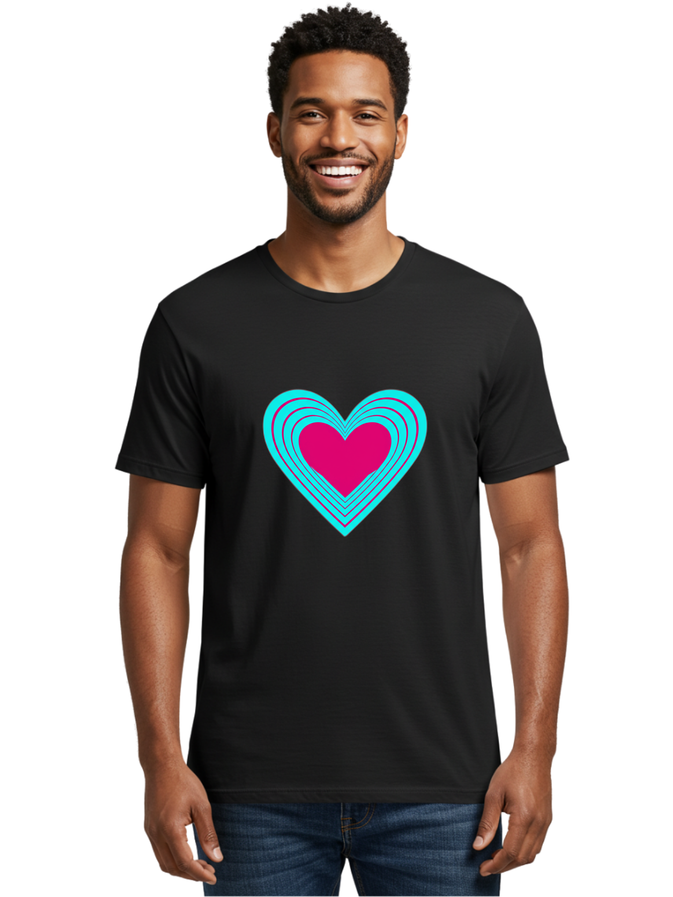 Layered-Heart Men'S Graphic Tee, 100% Cotton, Comfortable Casual Summer Wear, Machine Washable, Layered Heart, Pink And Blue Heart, Love Symbol, Valentine'S Day, Heart Shape, Digital Art, Graphic Design, Layered Effect Bae065