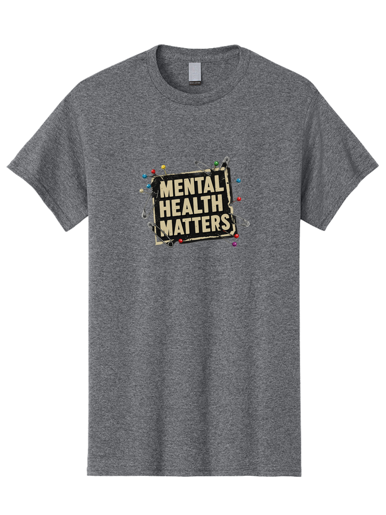 Mental-Health-Matters-2 Men'S Graphic Tee, 100% Cotton, Comfortable Casual Summer Wear, Machine Washable, Mental Health Awareness, Mental Health Matters, Mental Health Importance, Safety Pins, Emotional Support, Mental Wellness, Self Care, Bae067