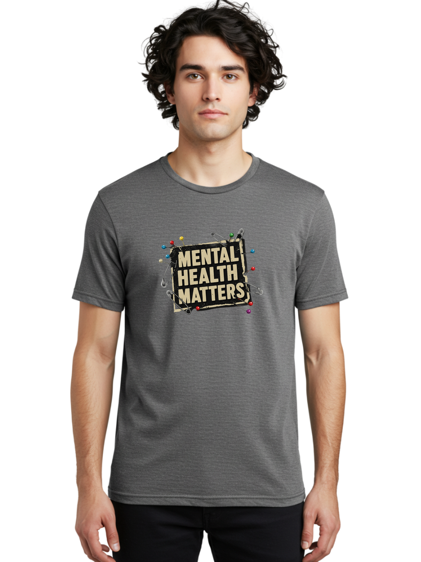 Mental-Health-Matters-2 Men'S Graphic Tee, 100% Cotton, Comfortable Casual Summer Wear, Machine Washable, Mental Health Awareness, Mental Health Matters, Mental Health Importance, Safety Pins, Emotional Support, Mental Wellness, Self Care, Bae067