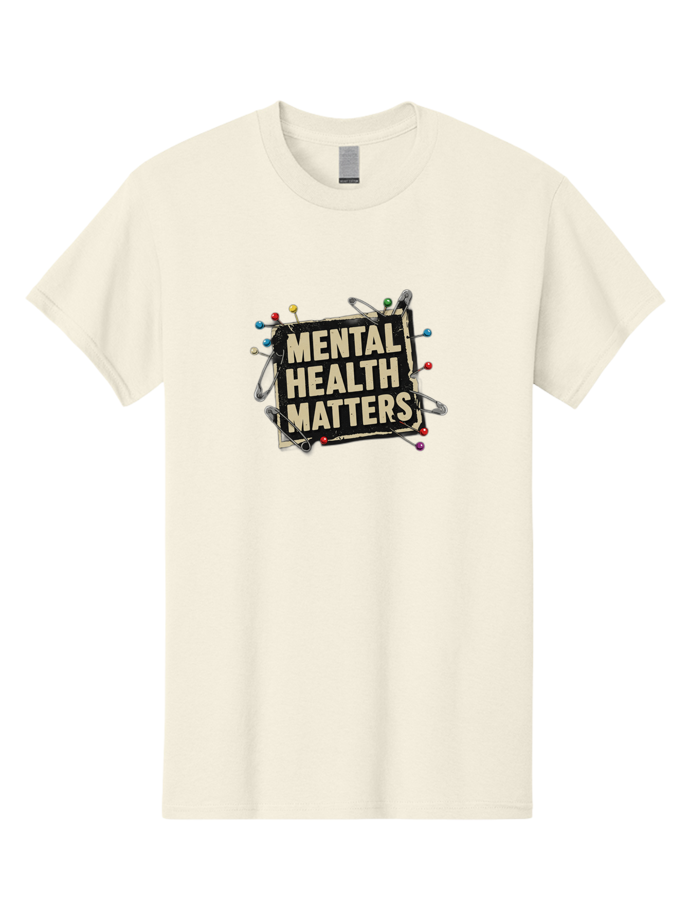 Mental-Health-Matters-2 Men'S Graphic Tee, 100% Cotton, Comfortable Casual Summer Wear, Machine Washable, Mental Health Awareness, Mental Health Matters, Mental Health Importance, Safety Pins, Emotional Support, Mental Wellness, Self Care, Bae067
