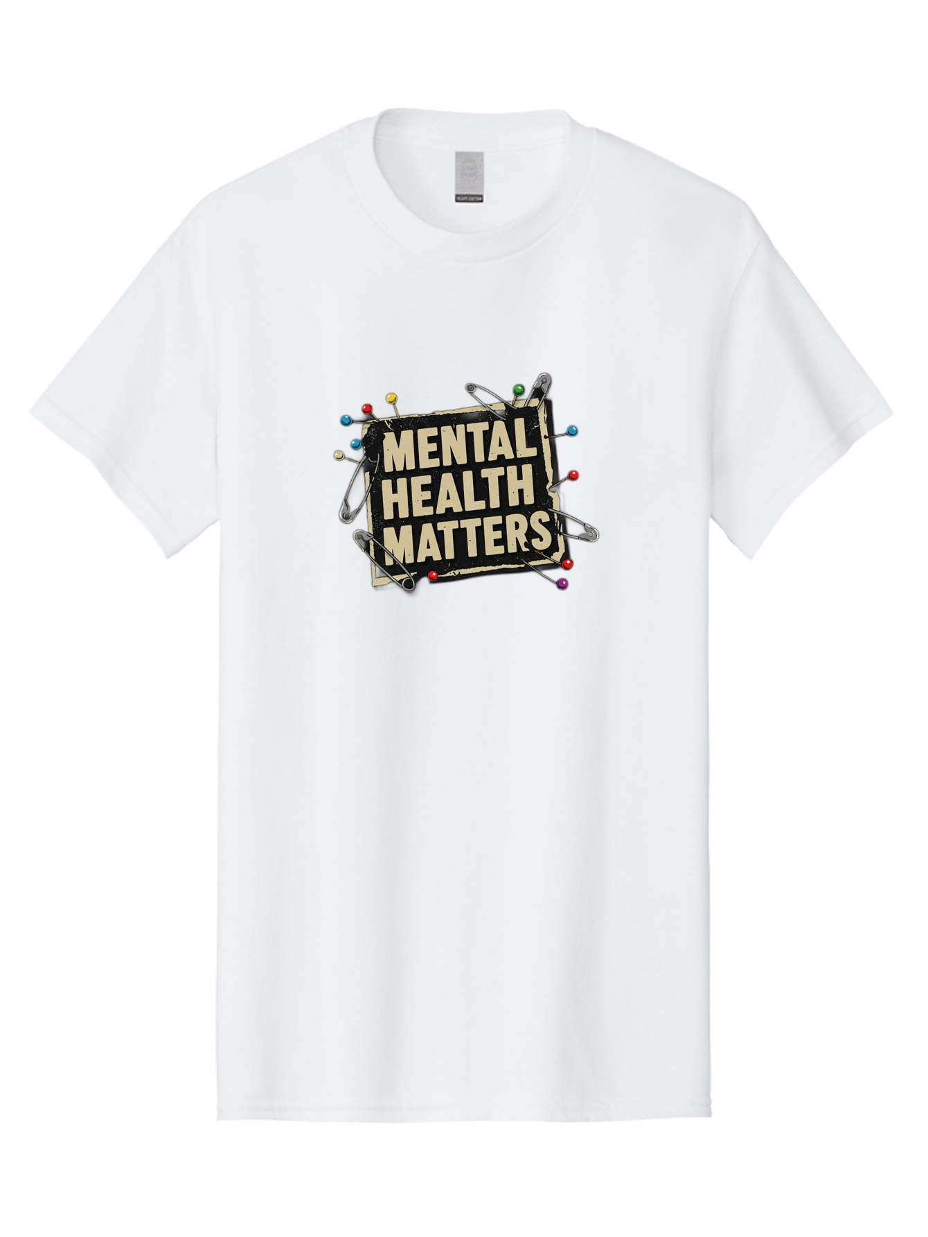 Mental-Health-Matters-2 Men'S Graphic Tee, 100% Cotton, Comfortable Casual Summer Wear, Machine Washable, Mental Health Awareness, Mental Health Matters, Mental Health Importance, Safety Pins, Emotional Support, Mental Wellness, Self Care, Bae067