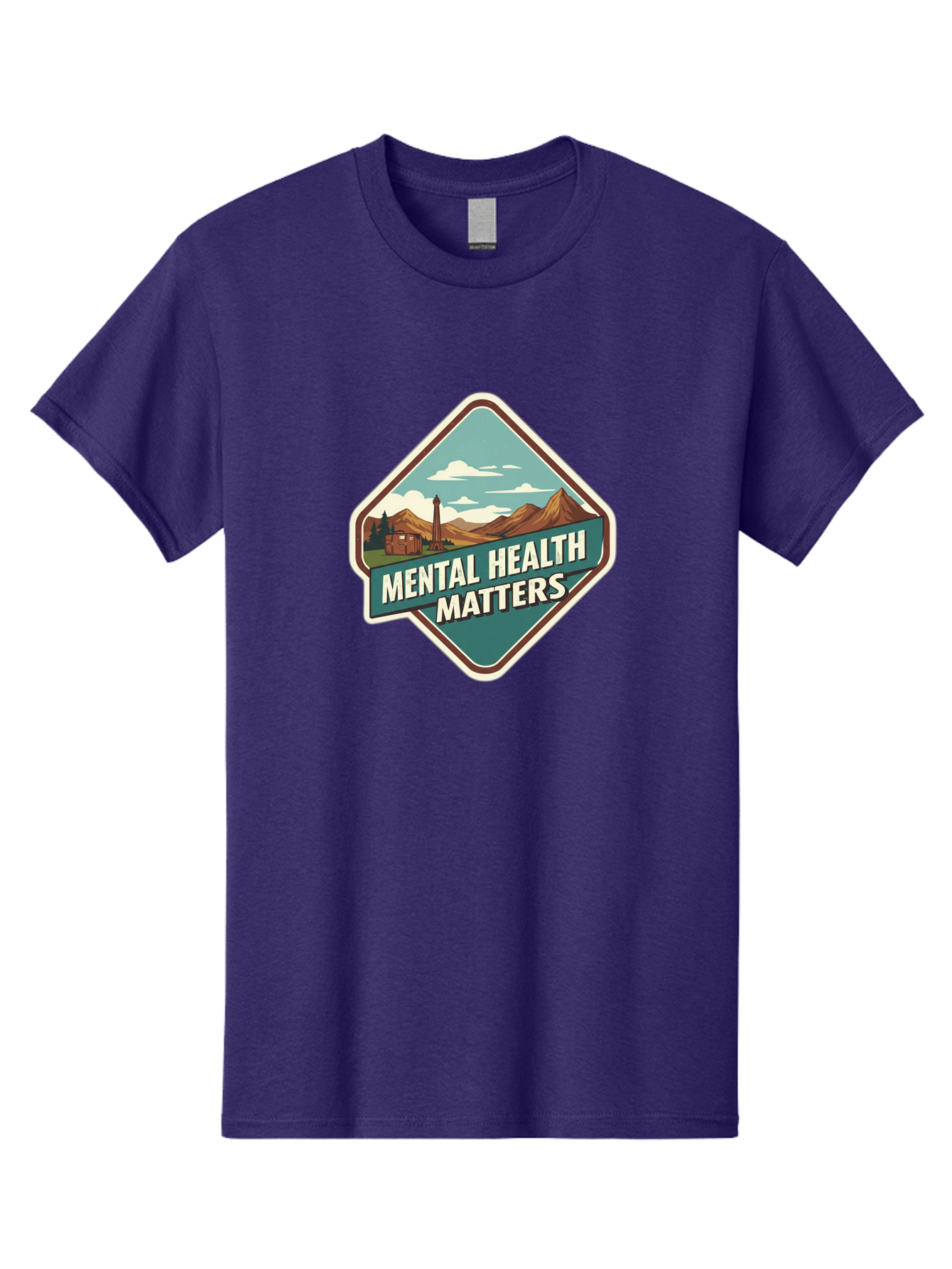 Mental-Health-Matters-5 Men'S Graphic Tee, 100% Cotton, Comfortable Casual Summer Wear, Machine Washable, Mental Health Awareness, Rural Landscape, Mountains, Cloudy Sky, Lighthouse, Mental Health Matters, Self-Care, Wellness, Mindfulness, Bae070