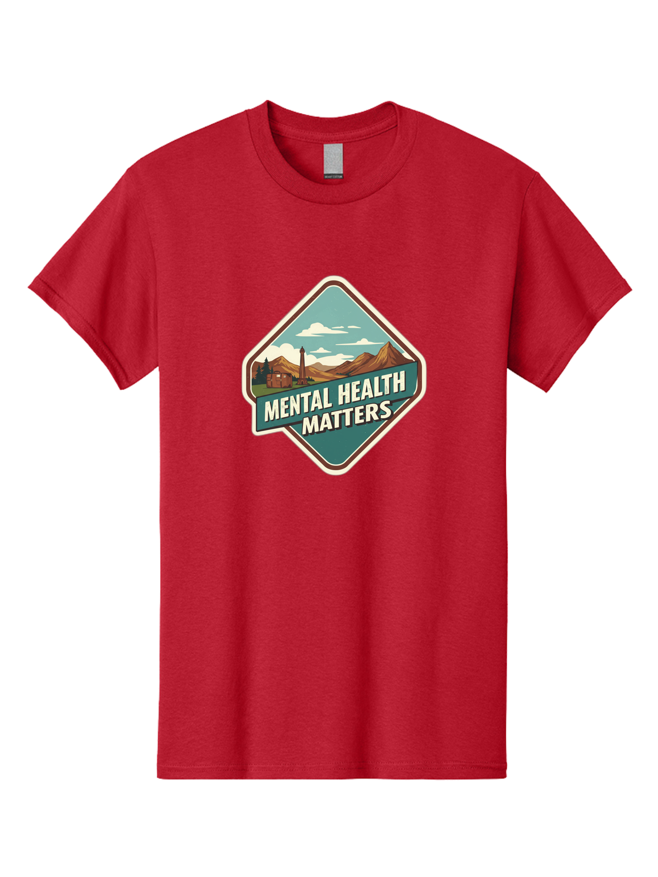 Mental-Health-Matters-5 Men'S Graphic Tee, 100% Cotton, Comfortable Casual Summer Wear, Machine Washable, Mental Health Awareness, Rural Landscape, Mountains, Cloudy Sky, Lighthouse, Mental Health Matters, Self-Care, Wellness, Mindfulness, Bae070