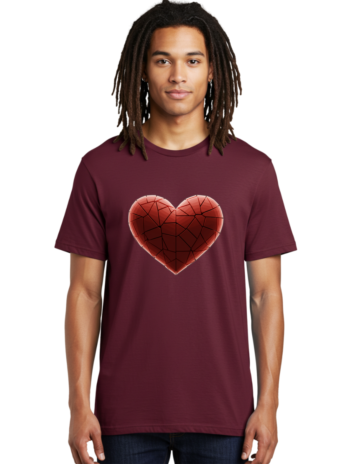 Red-Faceted-Heart Men'S Graphic Tee, 100% Cotton, Comfortable Casual Summer Wear, Machine Washable, Low Poly Heart, Geometric Heart, Red Heart, Love Symbol, Abstract Art, 3D Model, Modern Design, Polygonal Shape, Heart Shape Bae076