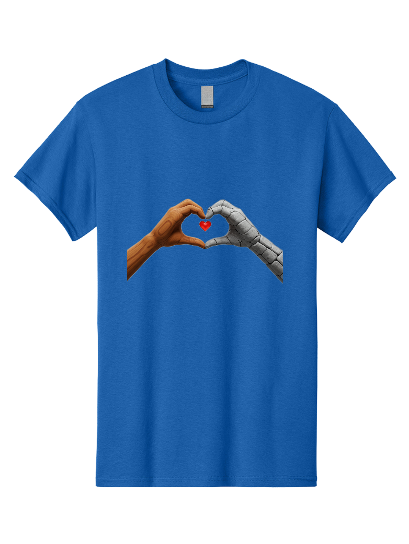 Robot-Hand-Human-Hand-Heart Men'S Graphic Tee, 100% Cotton, Comfortable Casual Summer Wear, Machine Washable, Human Hand, Robot Hand, Heart Shape, Love Symbol, Technology And Humanity, Futuristic Love, Robotic Love, Hand Gesture, Red Heart Bae077