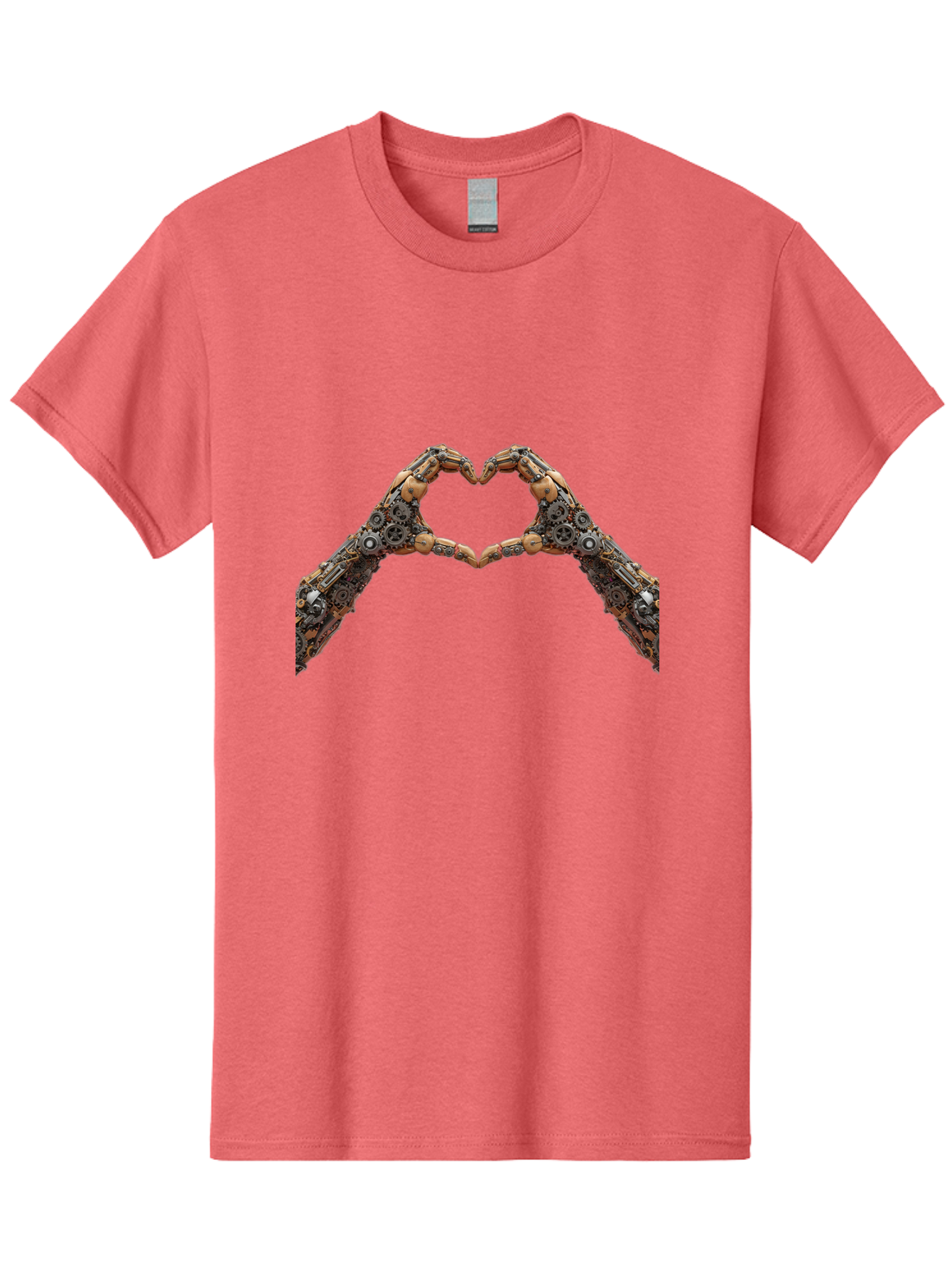 Robot-Hands-Heart Men'S Graphic Tee, 100% Cotton, Comfortable Casual Summer Wear, Machine Washable, Robot Hands Forming A Heart, Steampunk Design, Mechanical Love, Robotic Machinery, Gear Components, Industrial Elements, Symbol Of Affection, Bae078