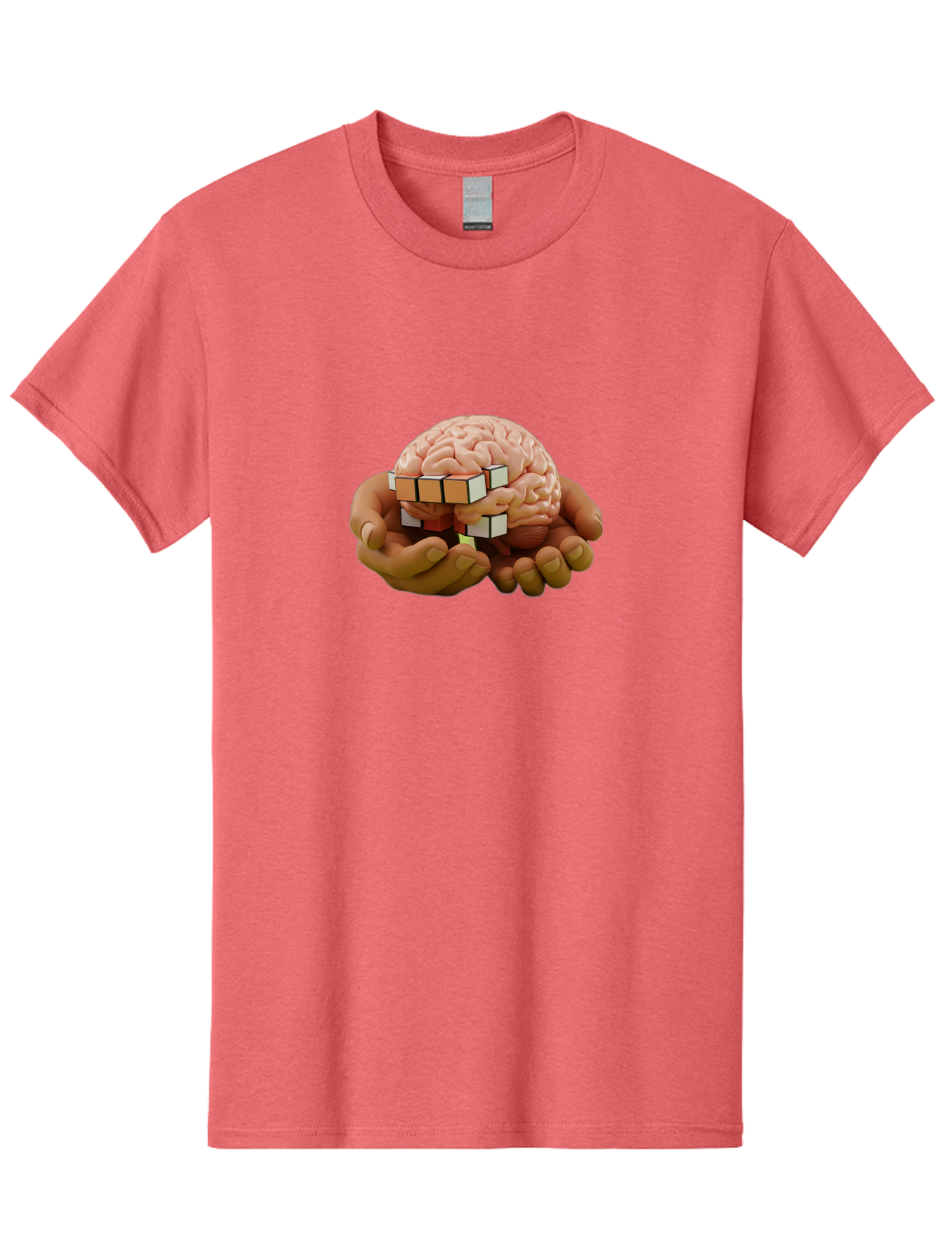 Rubik-S-Cube-Brain Men'S Graphic Tee, 100% Cotton, Comfortable Casual Summer Wear, Machine Washable, Human Brain With Rubik'S Cube, Problem-Solving, Critical Thinking, Cognitive Skills, Puzzle-Solving, Brain Teaser, Intellectual Challenge Bae081