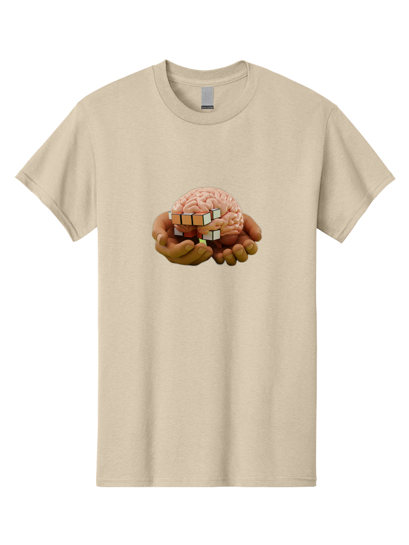 Rubik-S-Cube-Brain Men'S Graphic Tee, 100% Cotton, Comfortable Casual Summer Wear, Machine Washable, Human Brain With Rubik'S Cube, Problem-Solving, Critical Thinking, Cognitive Skills, Puzzle-Solving, Brain Teaser, Intellectual Challenge Bae081