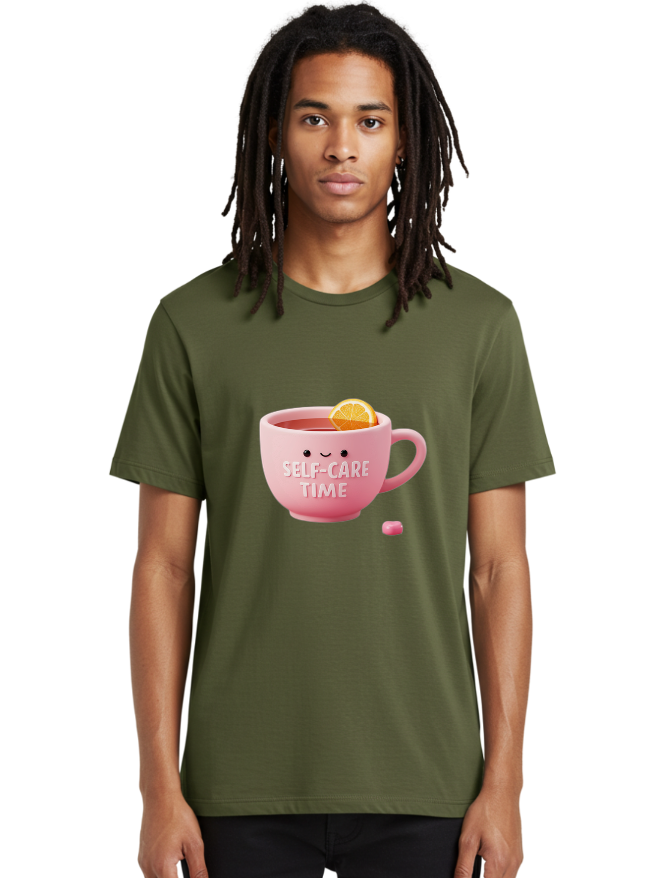 Self-Care-Time-1 Men'S Graphic Tee, 100% Cotton, Comfortable Casual Summer Wear, Machine Washable, Relaxing Tea, Self Care, Wellness, Mindfulness, Pink Tea Cup, Lemon Slice, Cozy Atmosphere, Calming Ambiance, Soothing Drink Bae082