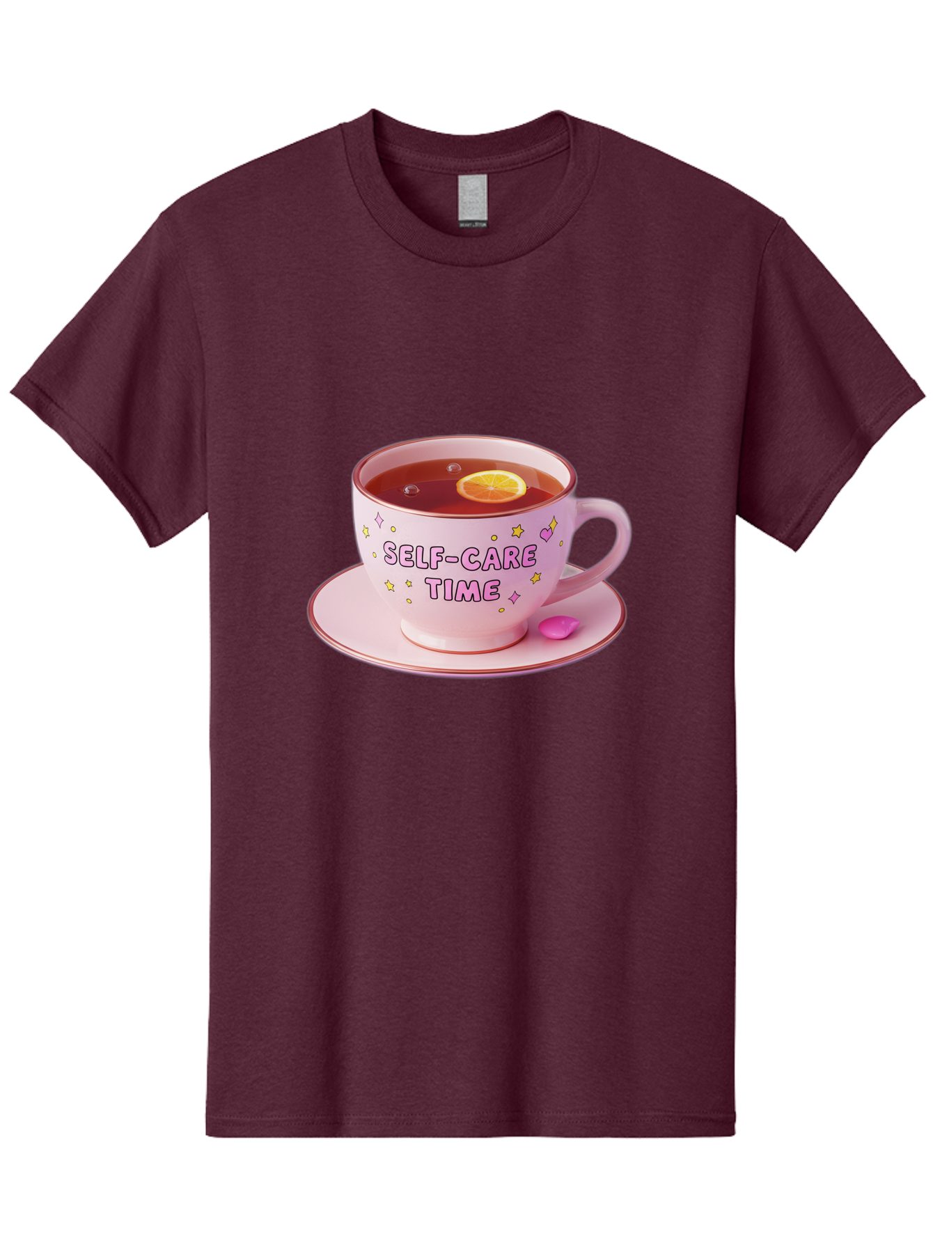 Self-Care-Time-2 Men'S Graphic Tee, 100% Cotton, Comfortable Casual Summer Wear, Machine Washable, Self-Care, Tea Time, Wellness, Relaxation, Pink Tea Cup, Lemon Slice, Colorful Stars, Stress Relief, Calming Tea, Mindfulness, Pink Candy Bae083